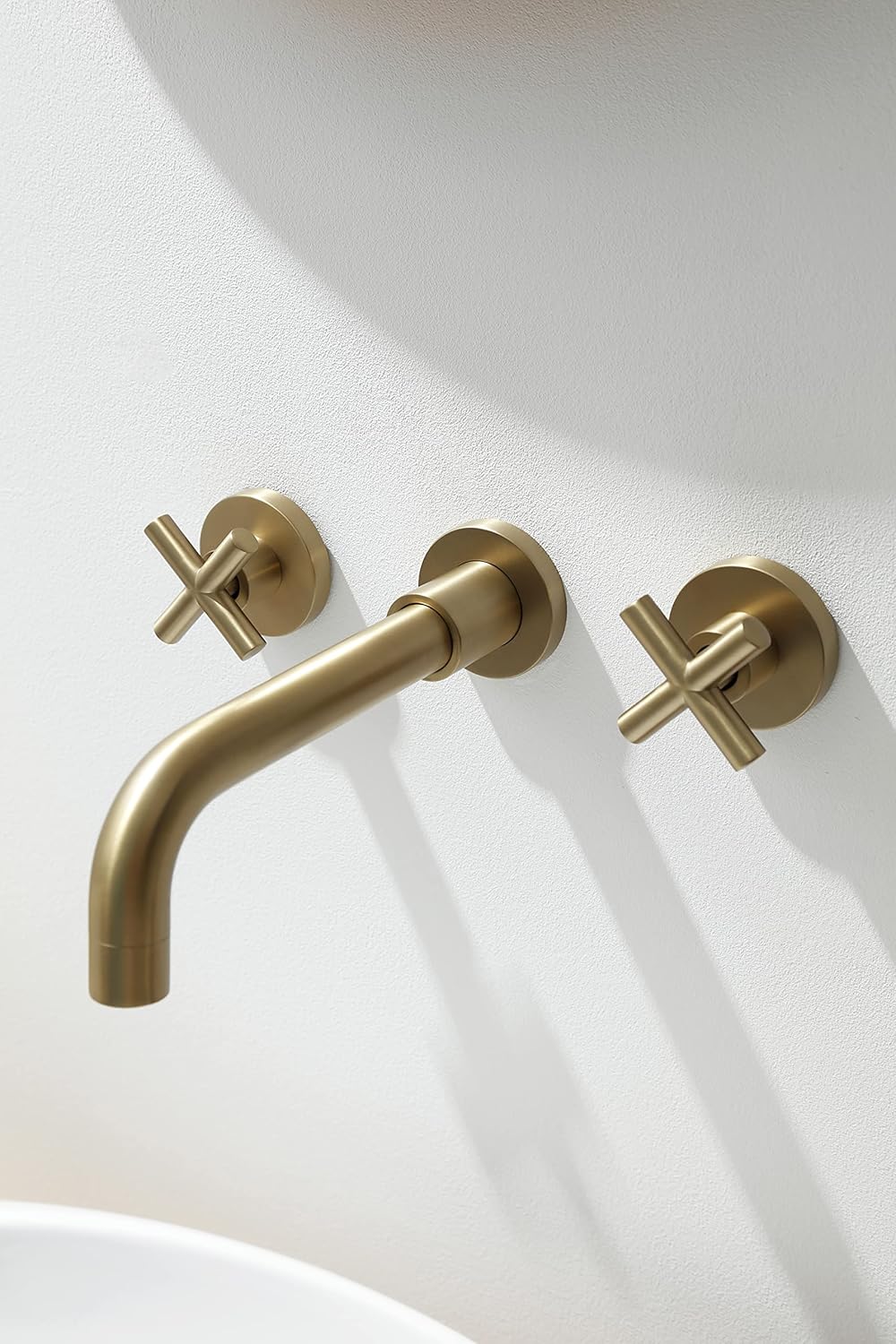 SITGES Gold Bathroom Faucet, Double Handle Wall Mount Bathroom Sink Faucet and Rough in Valve Included (Gold)