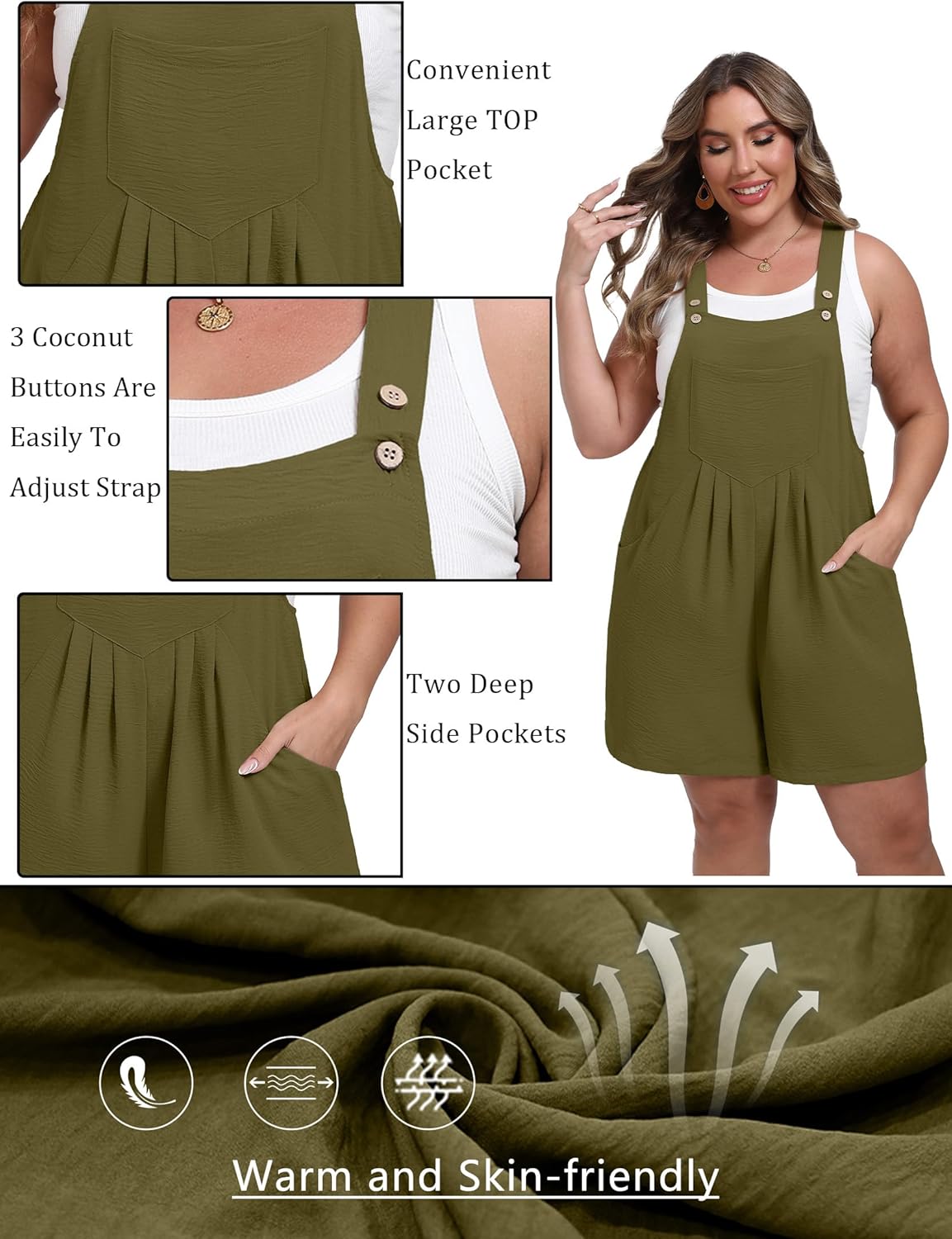 OLRIK Plus Size Rompers for Women - Adjustable Short Jumpsuit, Loose Casual Overalls with Pockets | Summer Outfits 2026 - Image 4