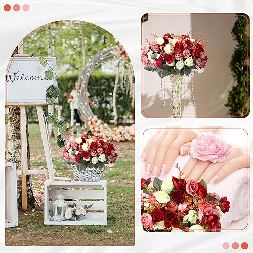 Miniatura 4 de Geosar Ramo de flores artificiales de 21 cabezas de seda, 8 unidades, con tallo para el hogar, novia, boda, arreglos de mesa, centros de mesa,