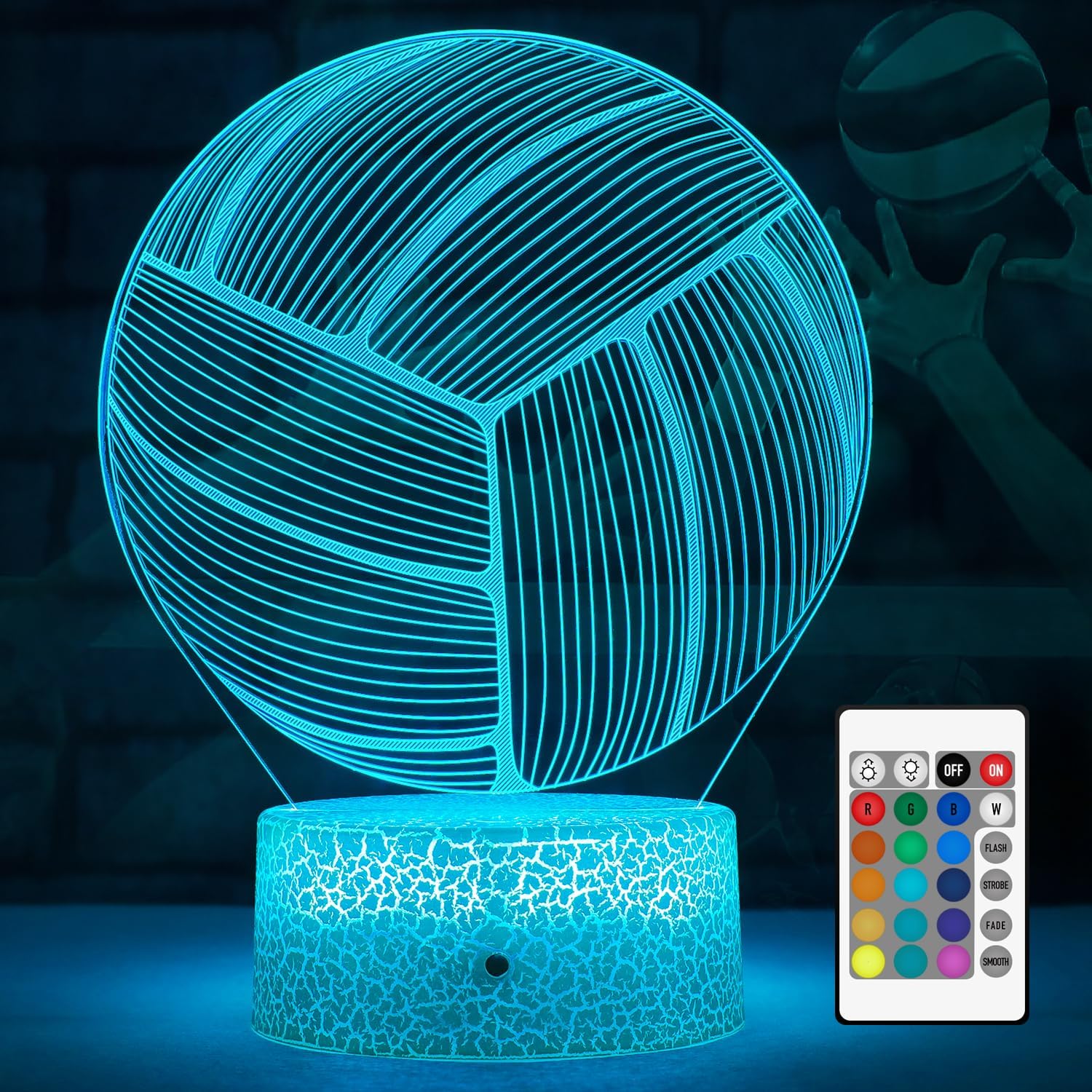 FlyonSea Volleyball Gifts,Volleyball Night Light 16 Colors Changing, Glow in The Dark Volleyball Creative Birthday Beach Volleyball Coach Lover Gifts for Boys Bedroom Decoration (Volleyball)