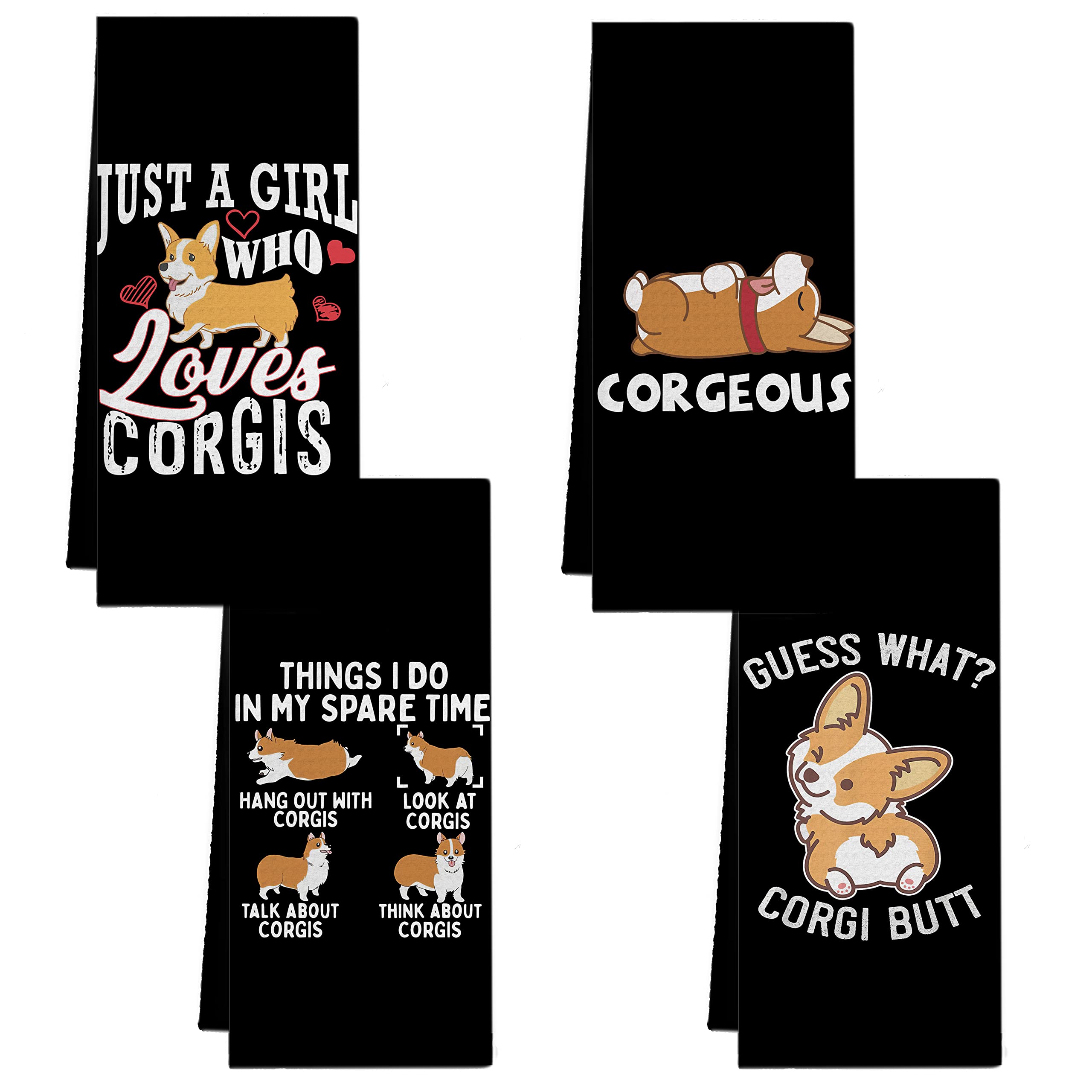 Cute Corgi Kitchen Towels And Dishcloths Set Of 4,Just A Girl Who Loves Corgis Decorative Dish Towels Hand Towels Tea Towels,Corgi Gift for Corgi Lovers,Housewarming Gifts,Dog Lovers Dog Mom Gifts,