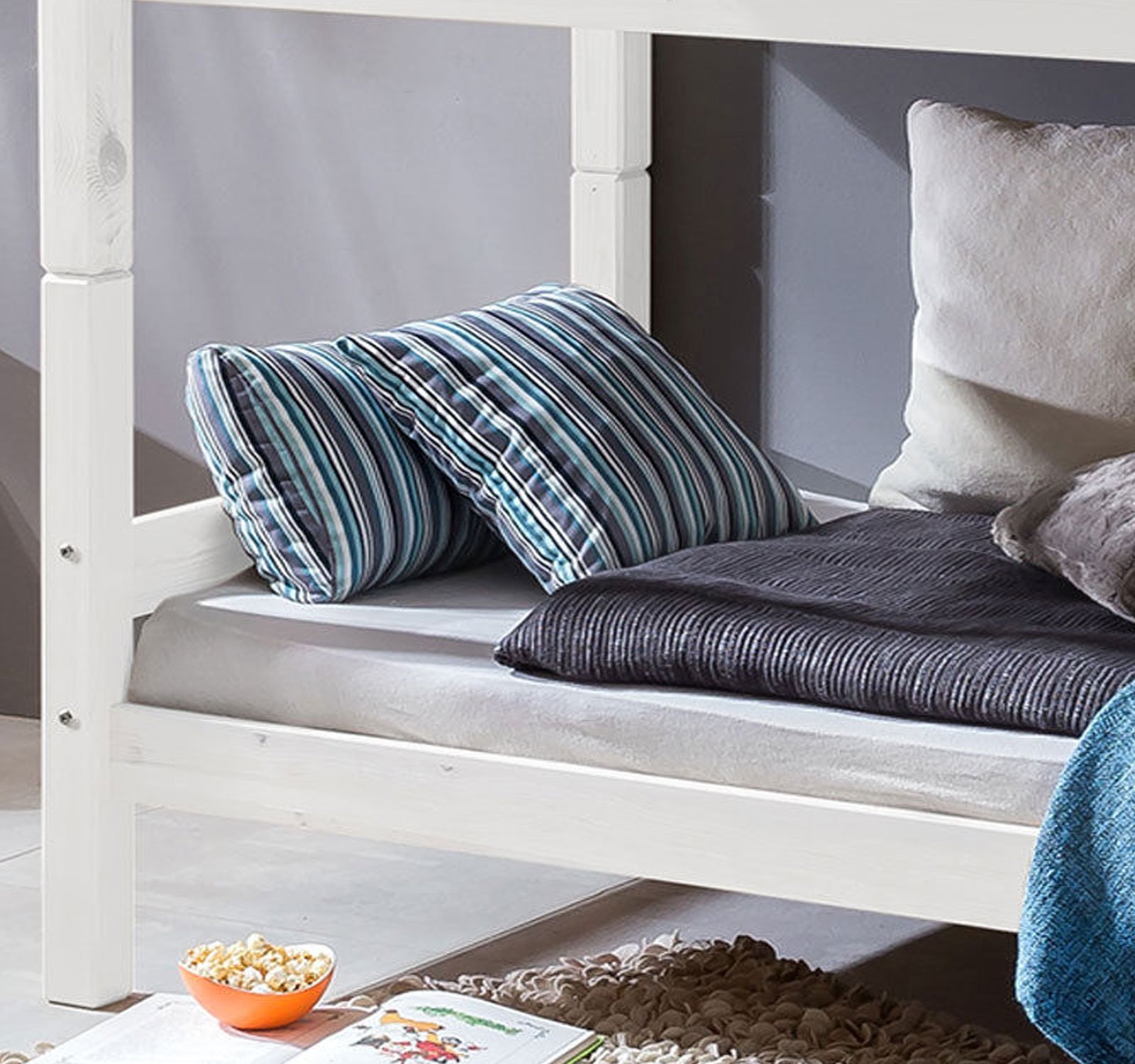 Homeline Weiss Kinderbett Etagenbett Massiv Hochbett Spielbett Stockbett 90x200 cm Matratzen geeignet