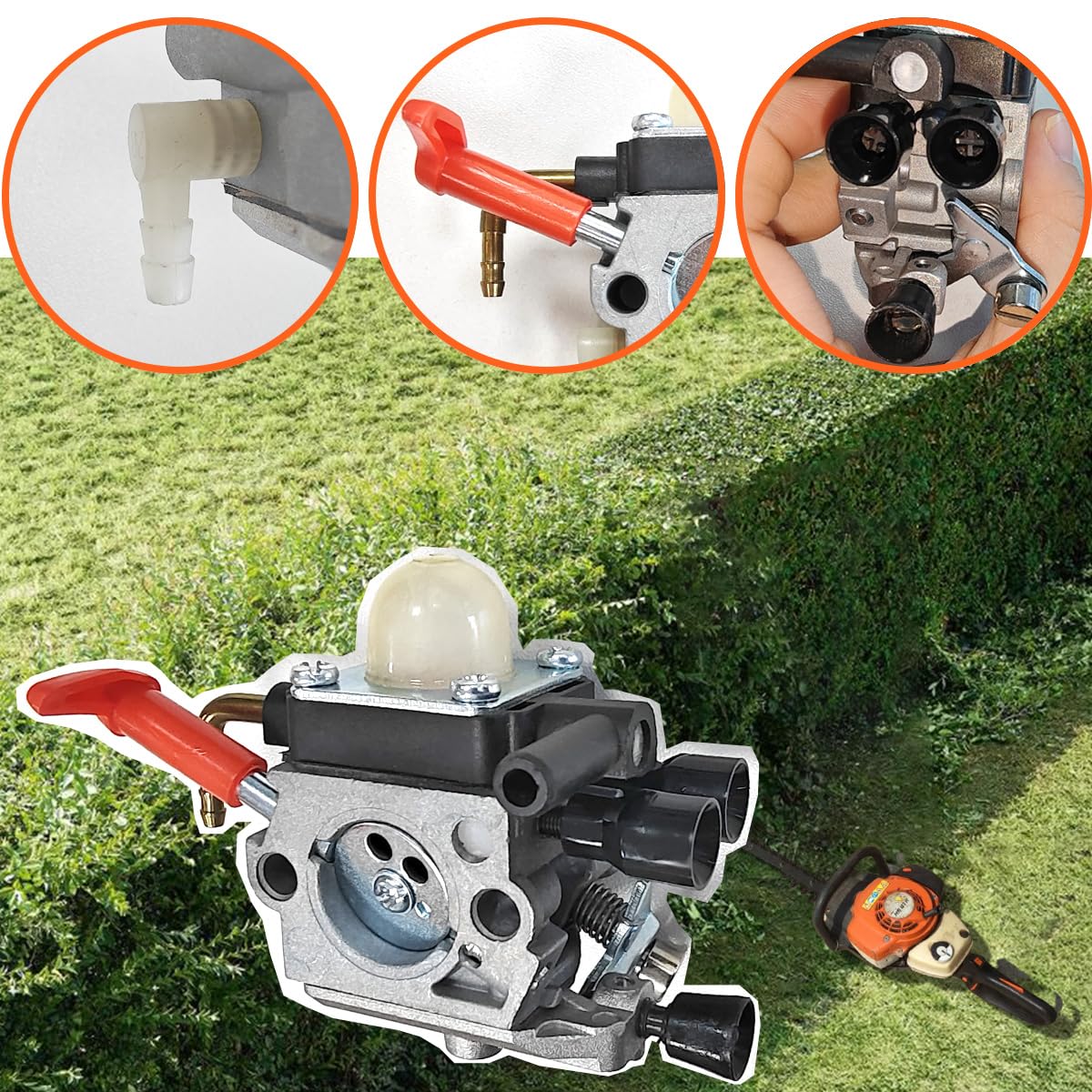 ZAMDOE Kit de carburateur pour Stihl HS81 HS81R HS81RC HS81T HS86 HS86R HS86T Taille-haie, remplace C1Q-S225, 4237 120 0606, 4237 120 0618, avec Joint Bougie d'allumage Filtre à Carburant