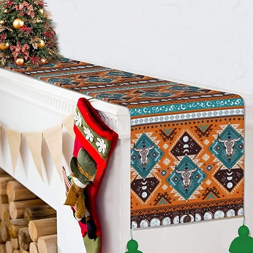 Miniatura 6 de Camino de mesa de Navidad con diseño geométrico azteca indio, tribal, decoración de Navidad, decoración de Navidad, decoración de interiores del