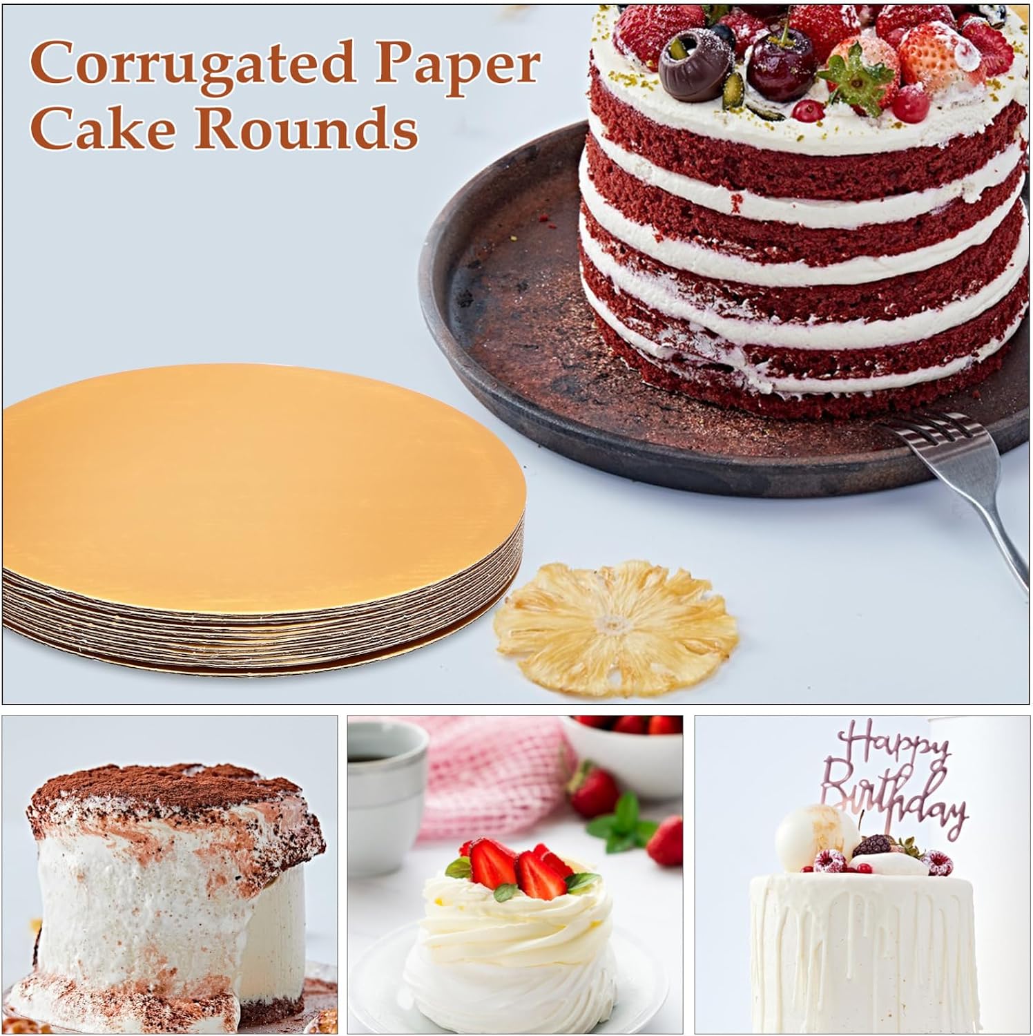 10 Pack 10 Inch Round Corrugated Cake Boards Disposable Paper Cake Bases for Birthday Cakes Celebration Desserts Baking Support