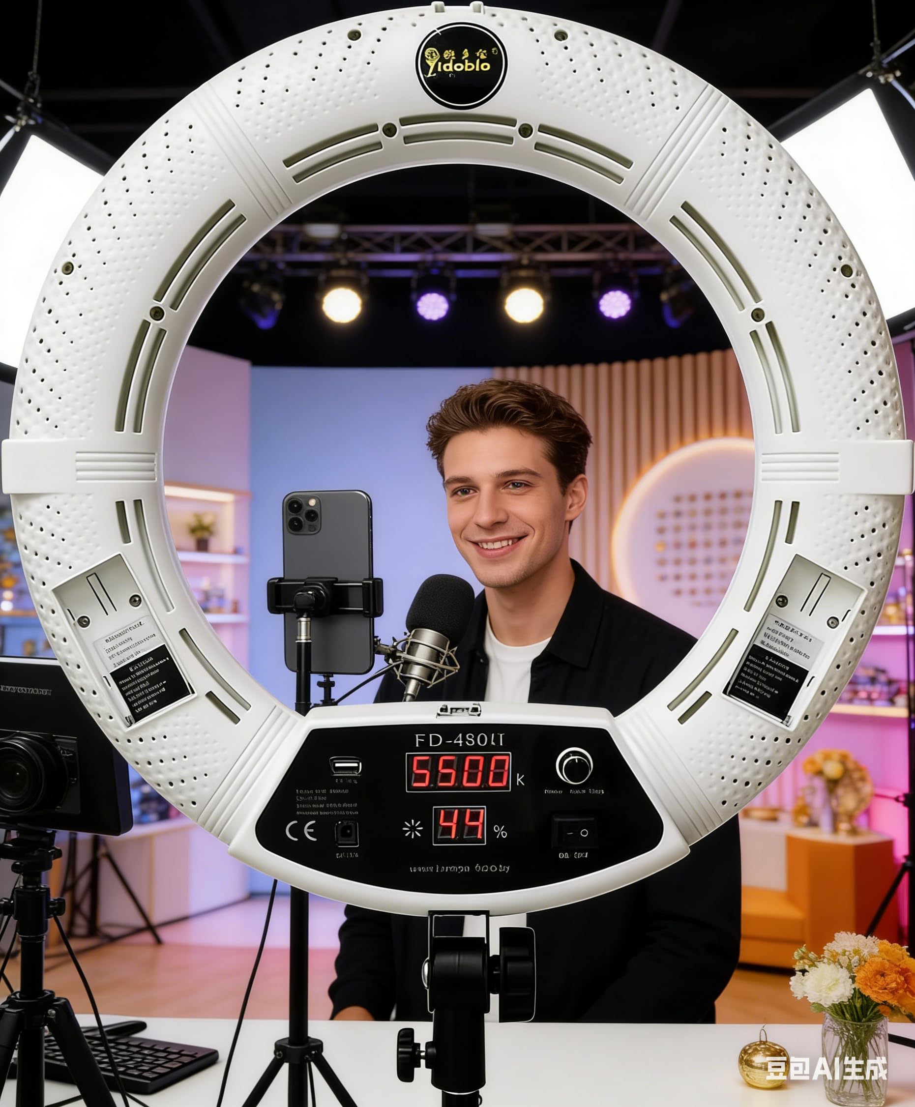 FD480 Digitaler Bildschirm LED Ringleuchte Licht Set:18 Zoll 96W Dimmbare LED-Ringlicht Lampenstativ für YouTube Vine Self-Porträt der Videoaufnahme