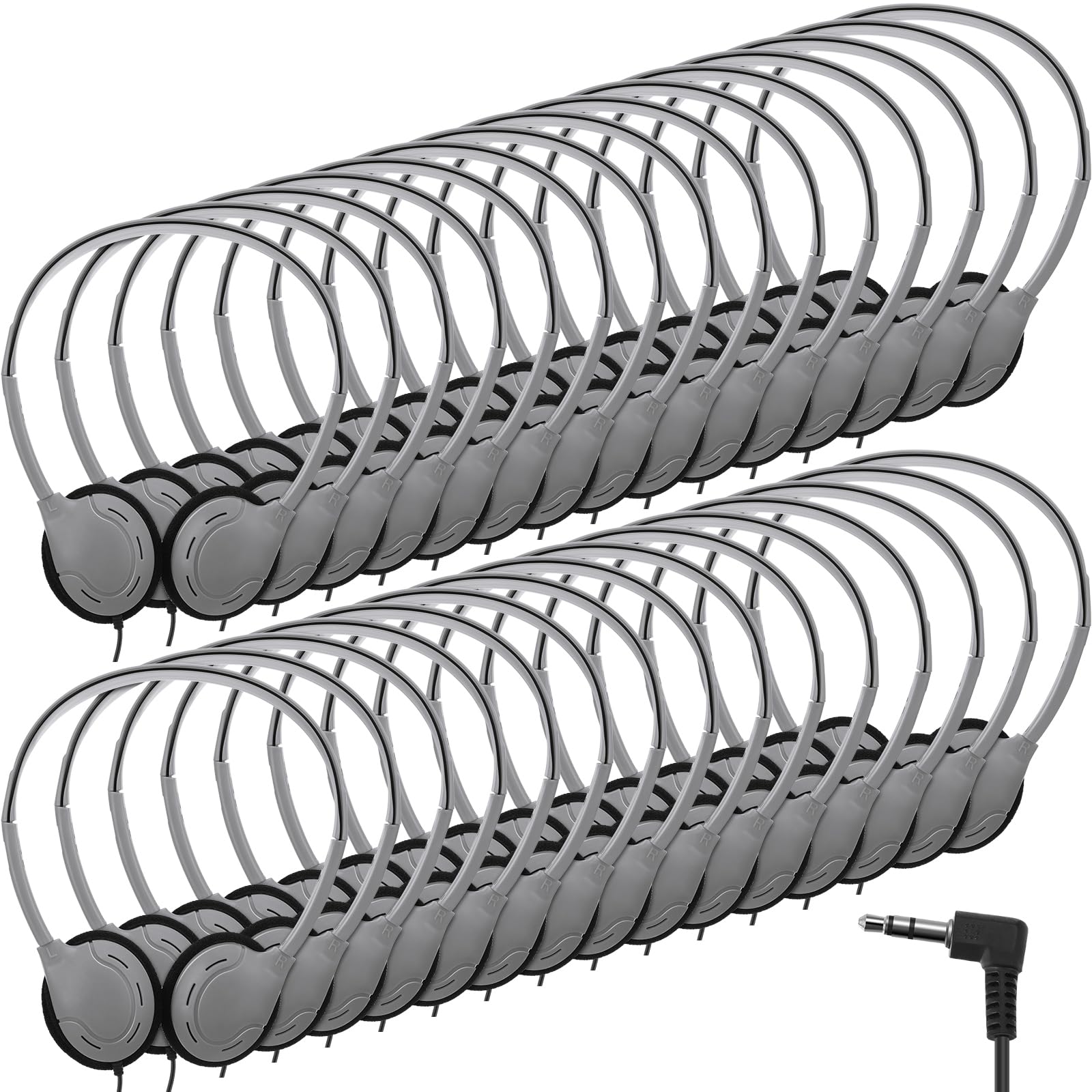 Yunsailing Set di 30 cuffie per bambini e studenti, regolabili, per scuola, con jack da 3,5 mm, per giovani e adulti, per operazioni natalizie (colore grigio)