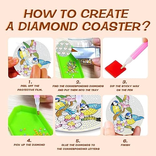 Miniatura 3 de Kit de posavasos de pintura de diamante, posavasos de arte de diamante con soporte, kits de manualidades para posavasos de bricolaje, kits de arte
