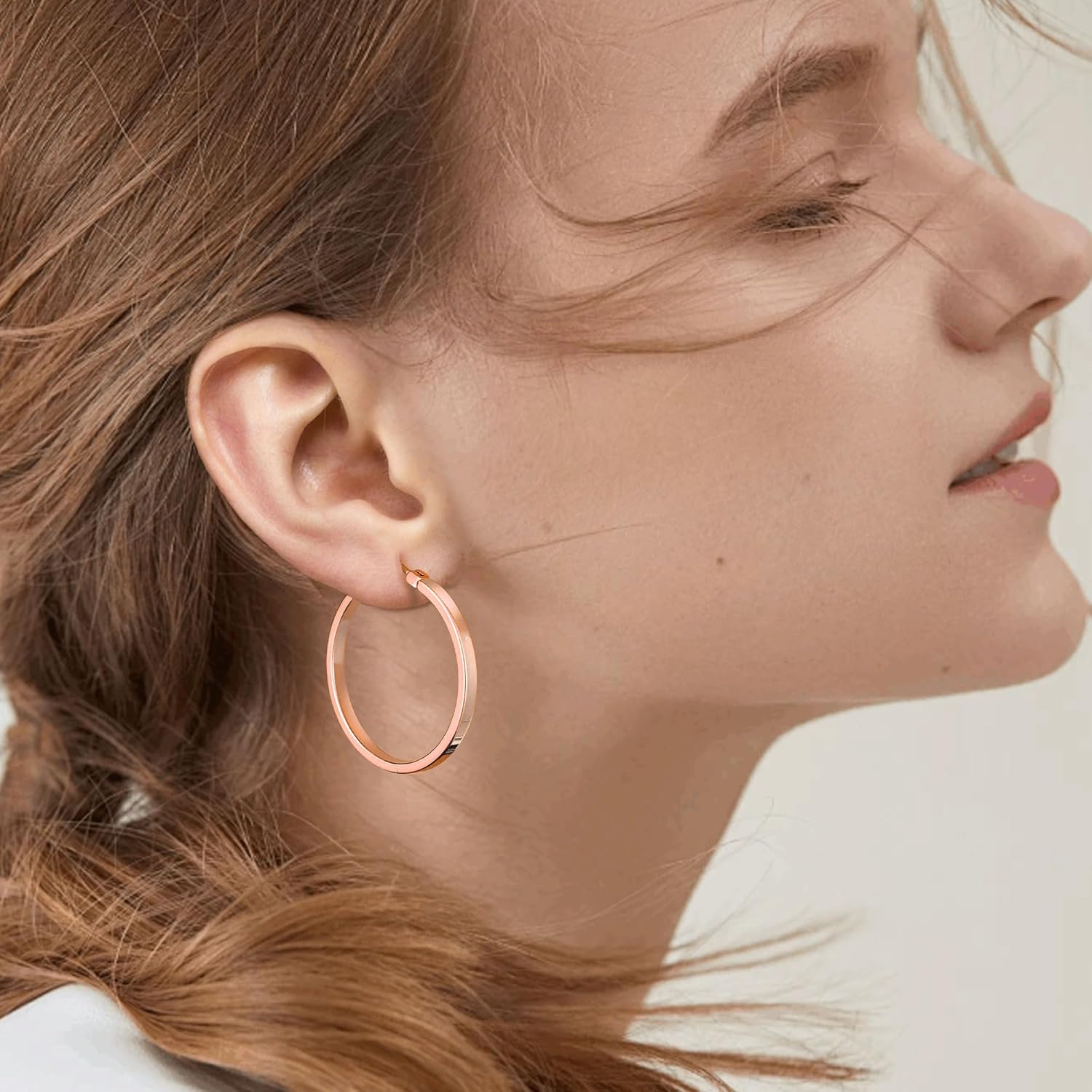 Gacimy Flatted Hoop Earrings for Women 14K Gold Plated with 925 Sterling Silver Post - Image 9