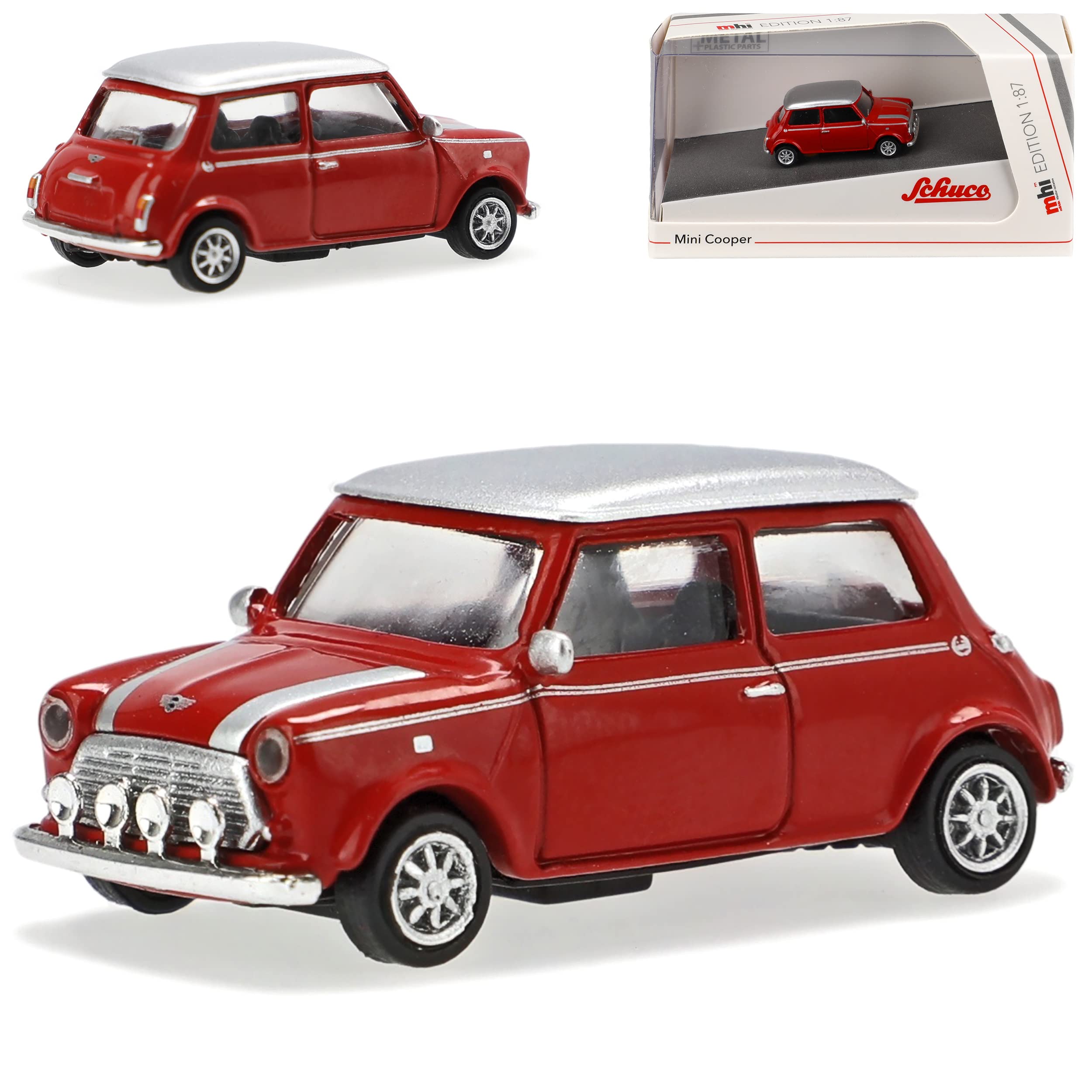 Mini Cooper Oldtimer Modellauto H0 1/87 | Rot Mit Silbernem Dach | Inkl. Individuellem Wunschkennzeichen | Von Schuco