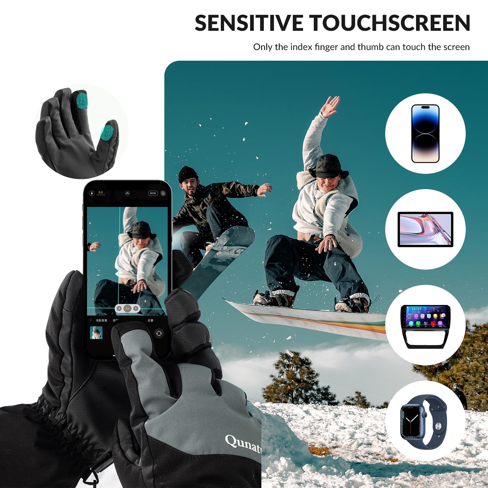 Guantes de Esquí Anti Viento para Mujeres Hombres Guantes Térmico con Pantalla Táctil Guantes Dedo Completo para Esquí Patinaje Ciclismo Deporte al Aire Libre
