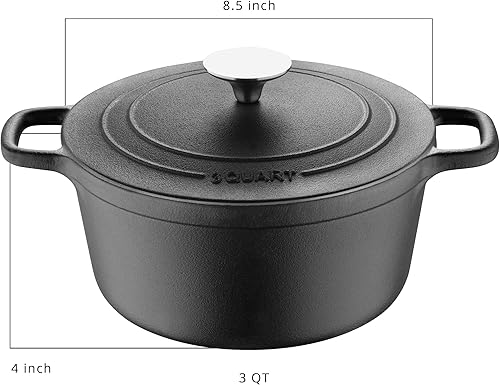 Miniatura 7 de MasterPRO Sartén de hierro fundido pre-sazonado para horno holandés  Olla de cocina con tapa para uso en interiores y exteriores  Parrilla de