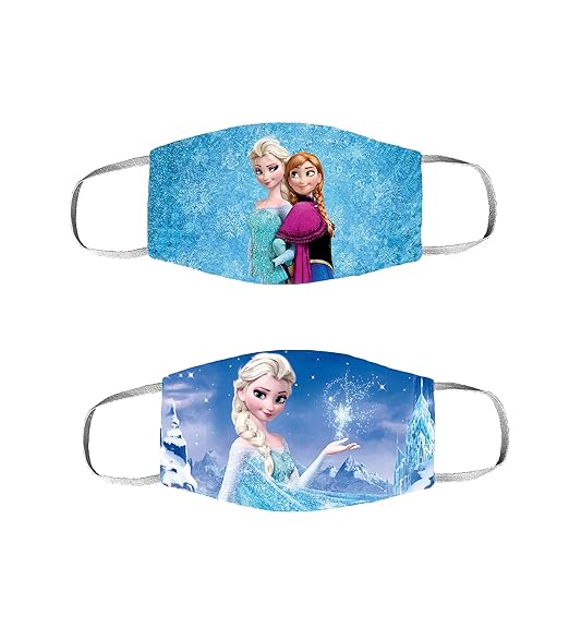 ESSENTIELE Frozen-Anna Cotton 2 Ply Reusable Face Mask (Multicolour, Without Valve, Pack Of 2) fro Kids