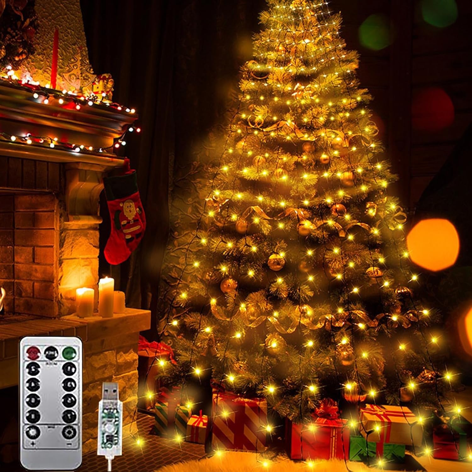 Luces centelleantes en cascada for árbol de Navidad, 8 modos 100-600 luces LED navideñas con centelleo de luciérnaga, luces de hadas de cascada impermeables, alimentación USB, luces de hadas centellea