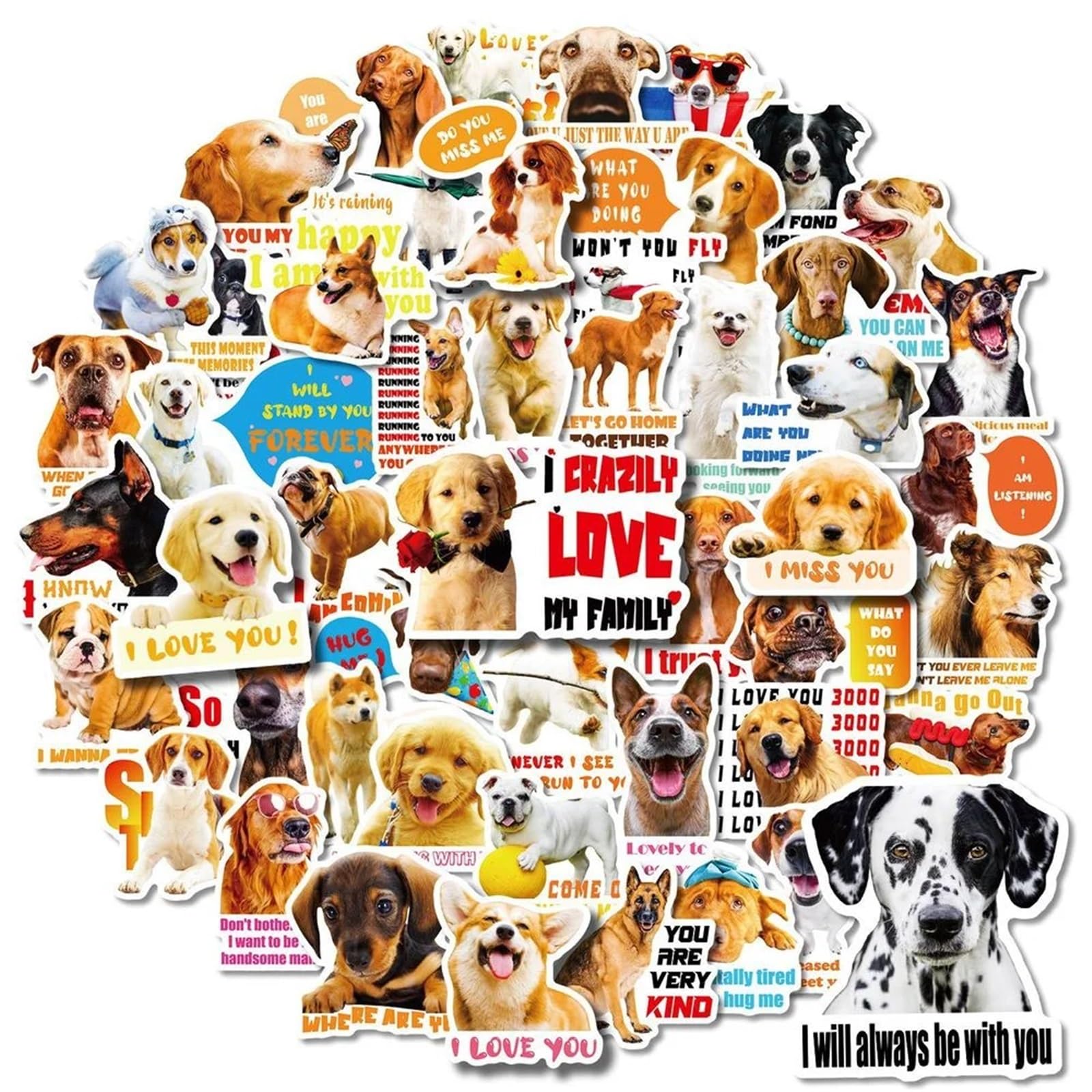 50Pcs Realistic Dog Stickers Animal Cute Collection Shiba Inu Cute Animal Golden Retriever Doodle Stickers(A-50Pcs)