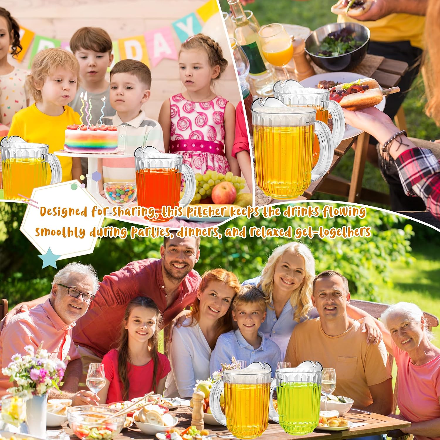 4 Pcs 60 oz Plastic Pitcher Clear Large Heavy Duty Unbreakable Jug Beverage Dispenser with Handle for Beer Tea Coffee Lemonade Restaurant Buffet Parties