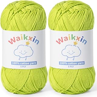 2 Pack of 100% Cotton Yarn for Crocheting,Baby Yarn for Crocheting Soft,5 Ply Milk Cotton Yarn,Sport Weight Cotton Yarn #2,7.05oz/524.9yds Amigurumi Yarn for Puzzle,Clothes&DIY Crafts.(2 Lime Green)