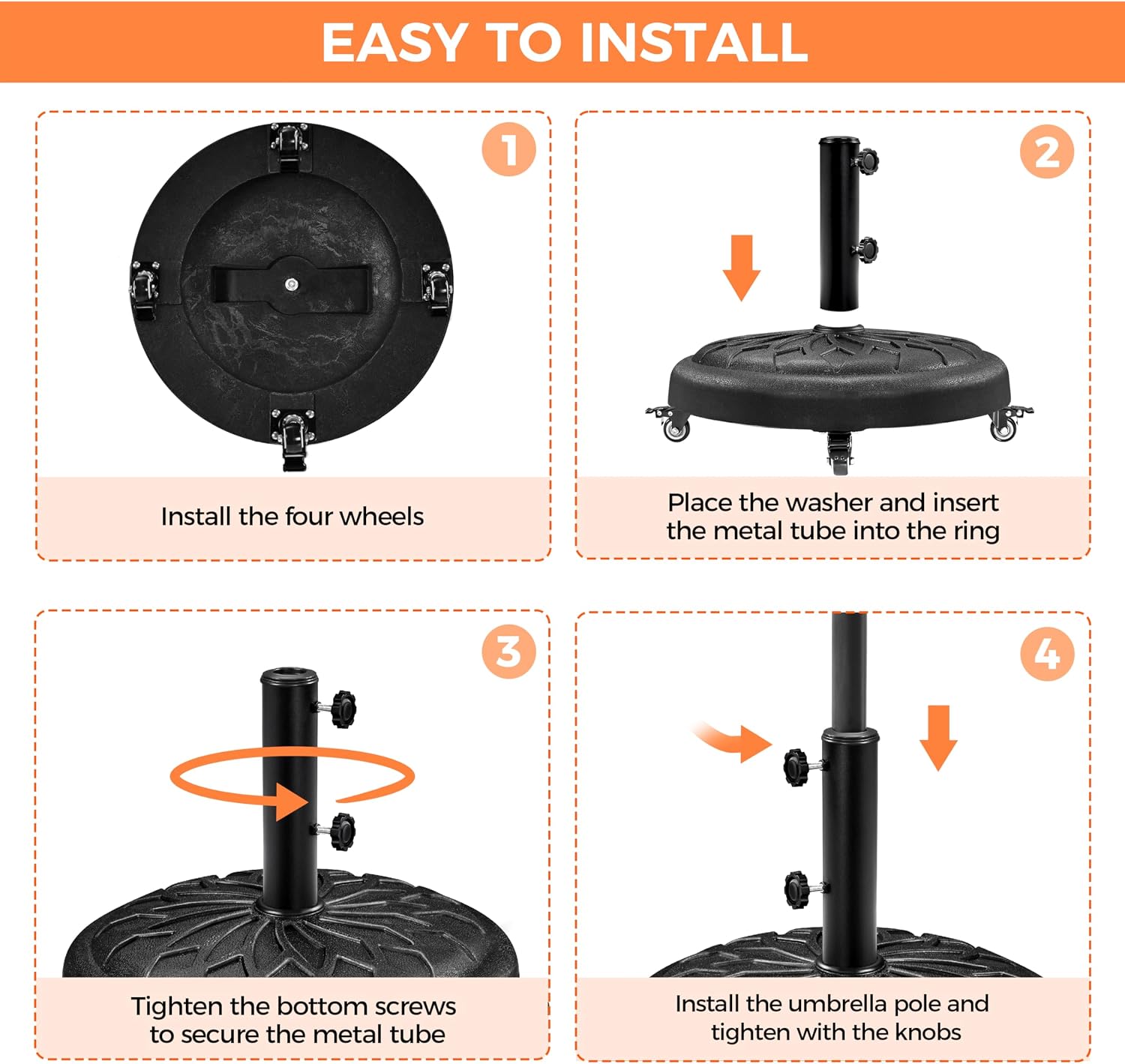 Yaheetech 55lbs Heavy Duty Round Umbrella Base with 4 Lockable Rolling Wheels & 2 knobs, Outdoor Antiqued Umbrella Stand, 20” Market Patio Umbrella Base for Garden, Yard, Lawn Black