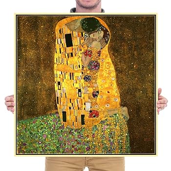 送料無料　Gustav Klimt 愛の絵画 大きなフレーム Amazon.com: Wieco Art Framed Art the Kiss by Gustav Klimt