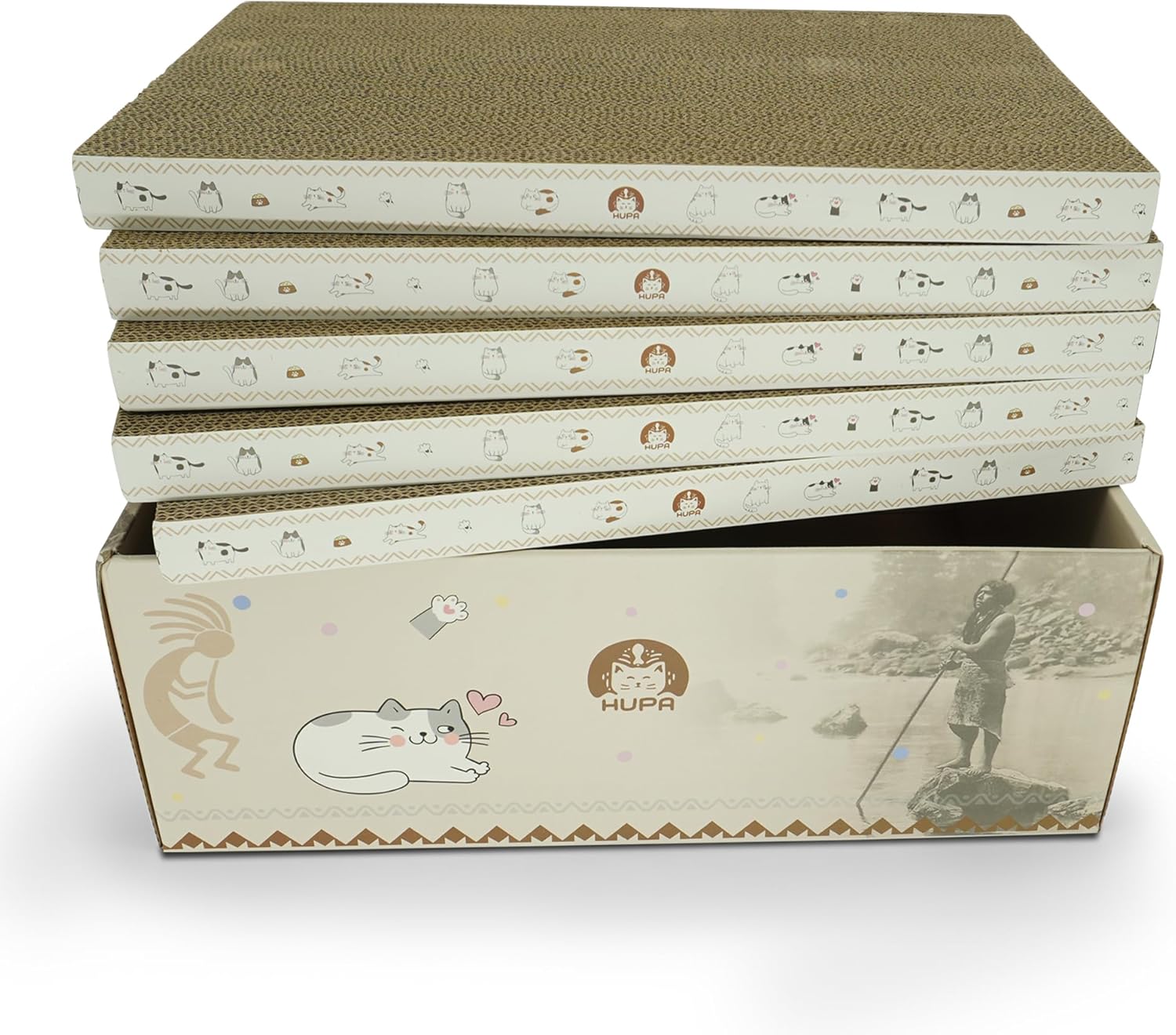 5 Pack Cat Scratching Boards | Reversible Cardboard Cat Scratcher with Catnip | Corrugated Cardboard cat Scratcher | Indoor Cat Scratch Pad | Durable Cat Scratcher Box | 16.34″ L x 11.42″ W x 5.51″ H