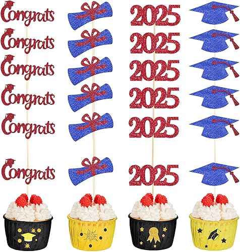 Miniatura 8 de Chinco Paquete de 100 adornos para cupcakes de graduación 2024, tapas de graduación, aperitivos de alimentos, decoraciones de fiesta de graduación,