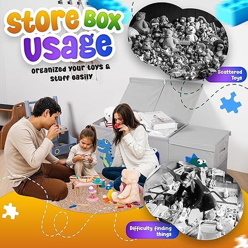 Miniatura 7 de Organizador de almacenamiento de juguetes extra grande para niños, caja de juguetes plegable de 40 x 13 x 16 pulgadas con 3 tapas, divisores y
