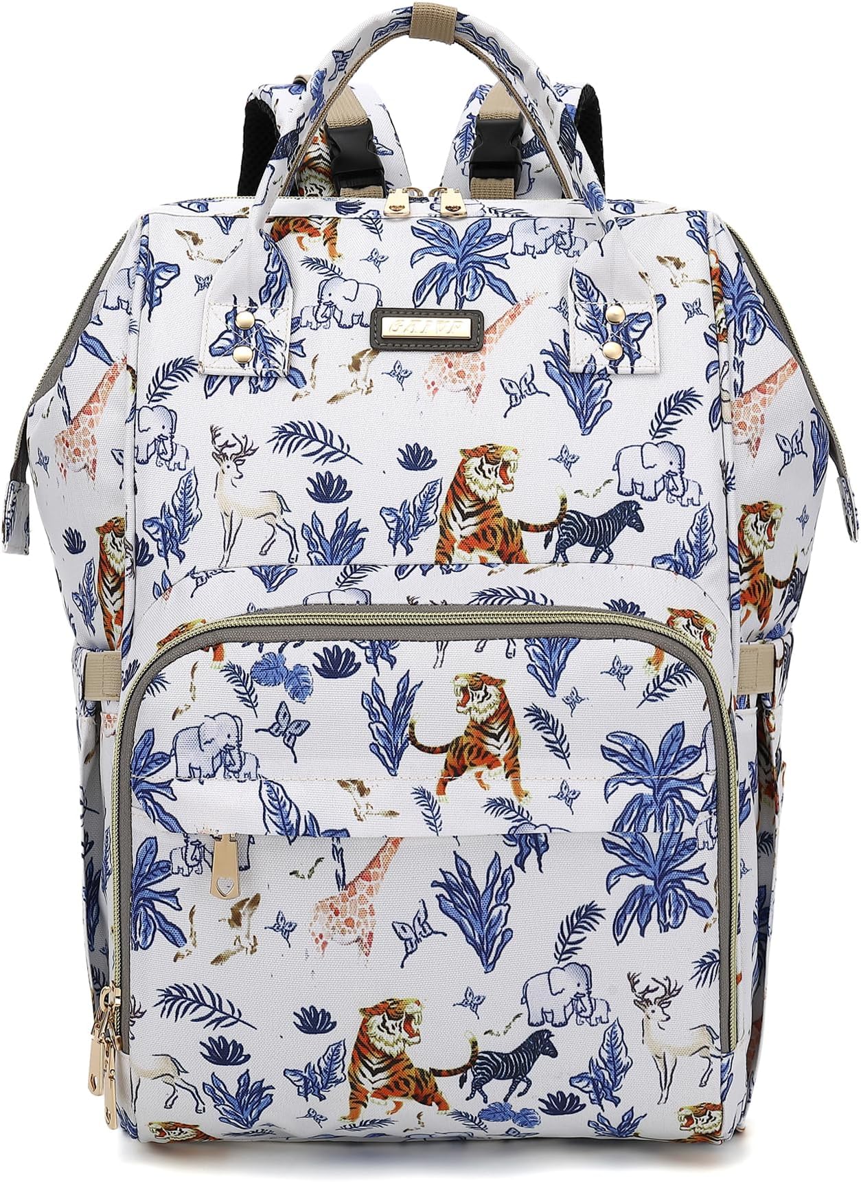 Diaper Bag Backpack, Diaper Bags for Baby Girls Boys, Baby Bags for Moms Dads, Nappy Changing Bag with Insulated Pockets,Multi-functional Waterproof Backpack with Stroller straps-Animal World White