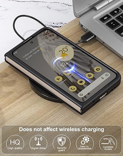 Miniatura 6 de Foluu Funda para Google Pixel Fold, funda de cuero, piel sintética + carcasa rígida de policarbonato ultra fina y duradera, funda protectora para