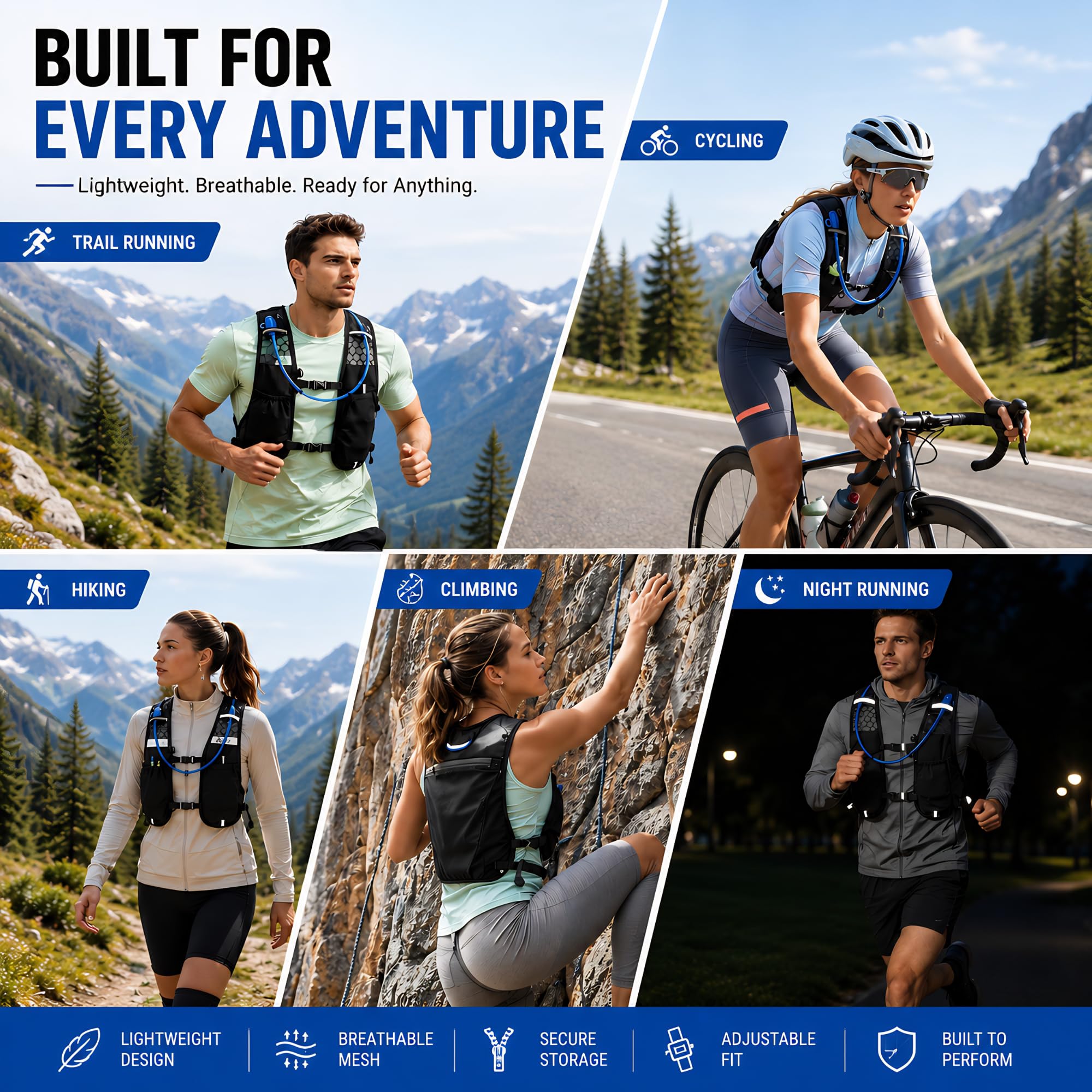 Hydration Bag with 2L Water Bladder, Bottle & Mobile Holder Pouch | Reflective Running Vest for Men & Women | Breathable Hydration Vest for Running, Cycling, Hiking, Trekking & Bike Riders (Black) 2