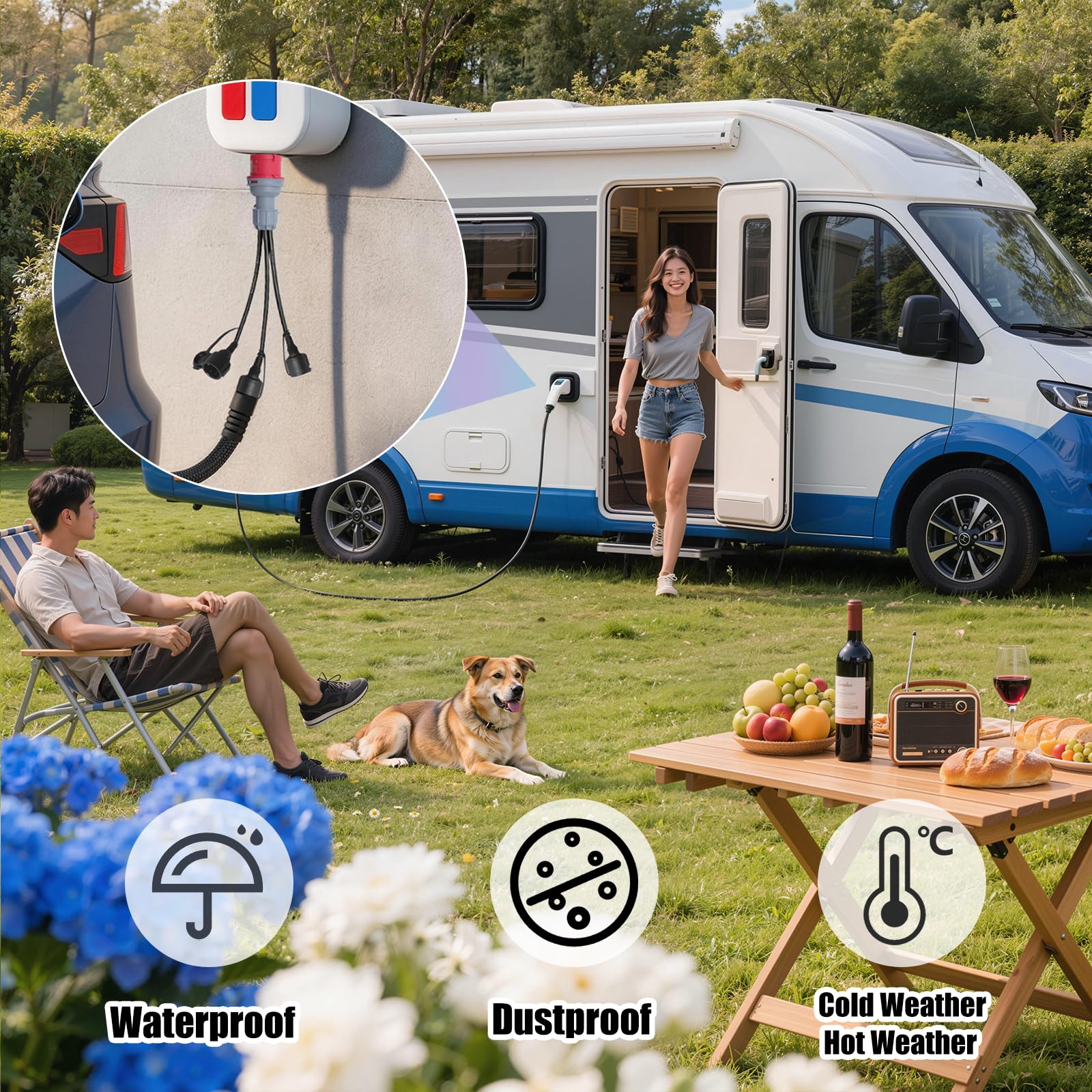 CEE Adaptateur 400V vers 230V x3 Répartiteur Prise Camping Car Adaptateur Triphasé Monophasé avec Couvercle Rabattable Fiche de Contact de Protection