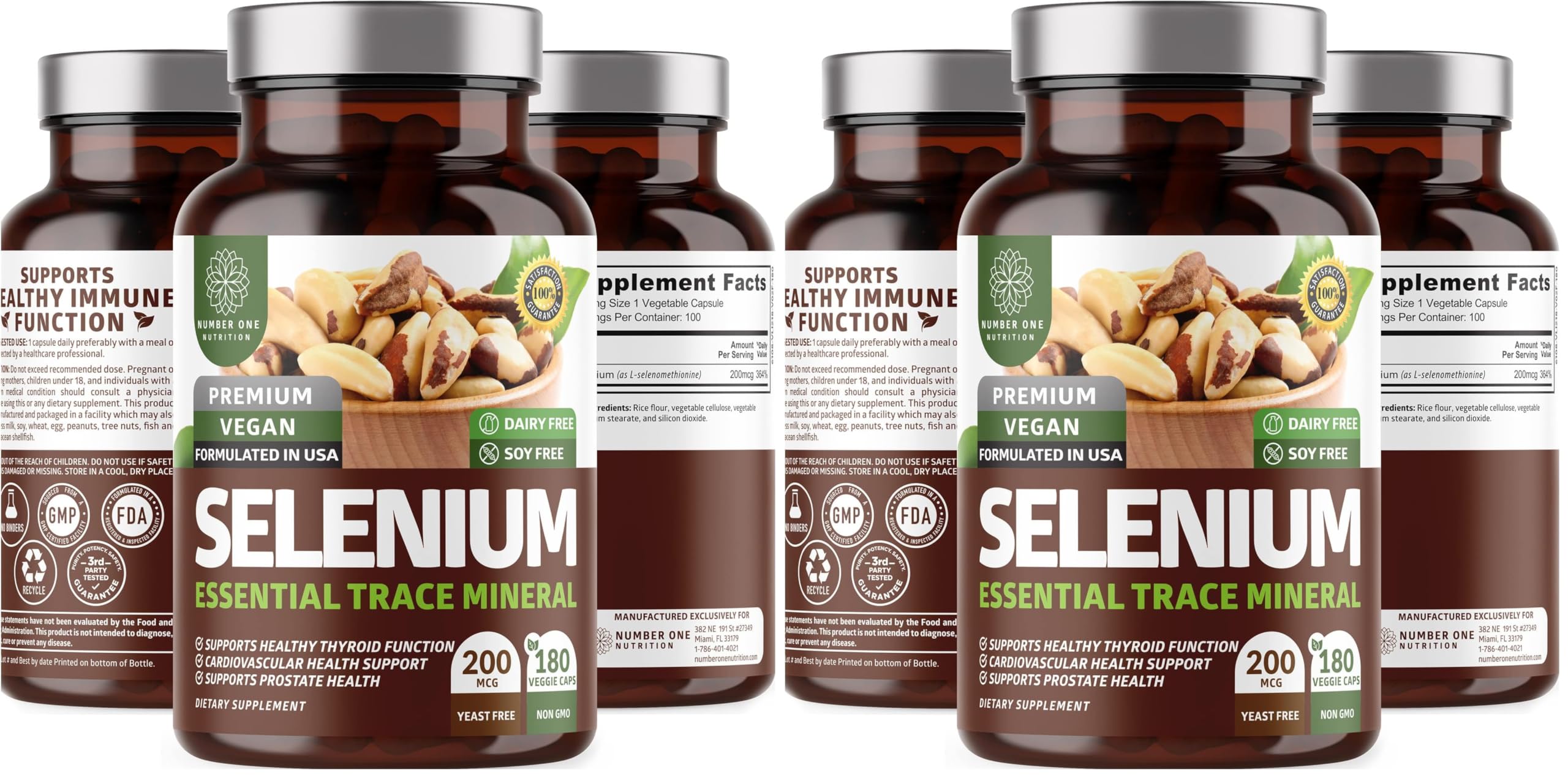 N1N Premium Pure Selenium [200MCG, Max Absorption] Essential Trace Mineral to Support Immunity and Prostate Function, 180 Veg Caps (Pack of 2) 1 Count (Pack of 2)