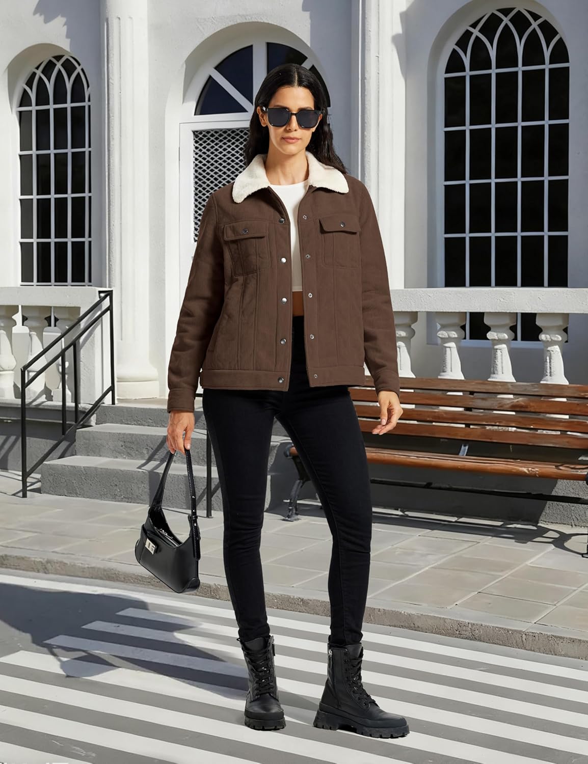 MoFiz Women's Corduroy Jacket Sherpa Fleece Lined Warm Winter Coat Button Down Casual Jacket with Pockets - Image 5