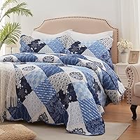 Vista 1 de Full/Queen Size Quilt Set 3 Pieces Lightweight Reversible Bedspread-90''x98'' Soft Patchwork Floral Coverlet Luxurious Warm Microfiber Bed Cover All