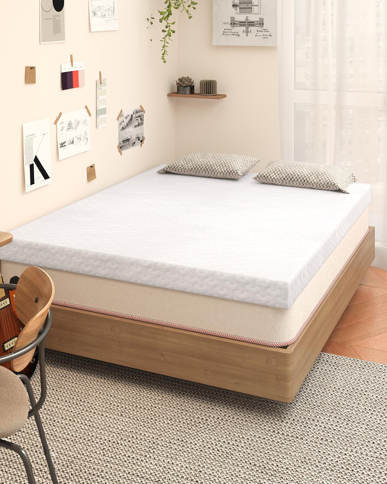 3 Inch Twin XL Mattress Topper, 40D High-Density Memory Foam Mattress Topper Twin Extra Long for Dorm Beds, 320GSM Bamboo Viscose Cover Non-Slip Washable College Bed Topper, White