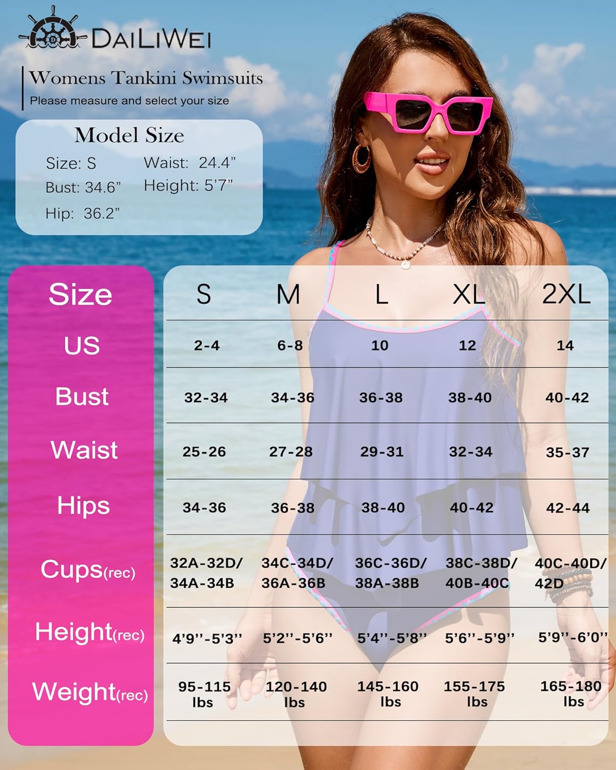 DaiLiWei Tankini Swimsuits Women Tummy Control Bathing Suit 2 Piece Modest Swim Suits Ruffle Top High Waited Bikini Bottom - Image 6