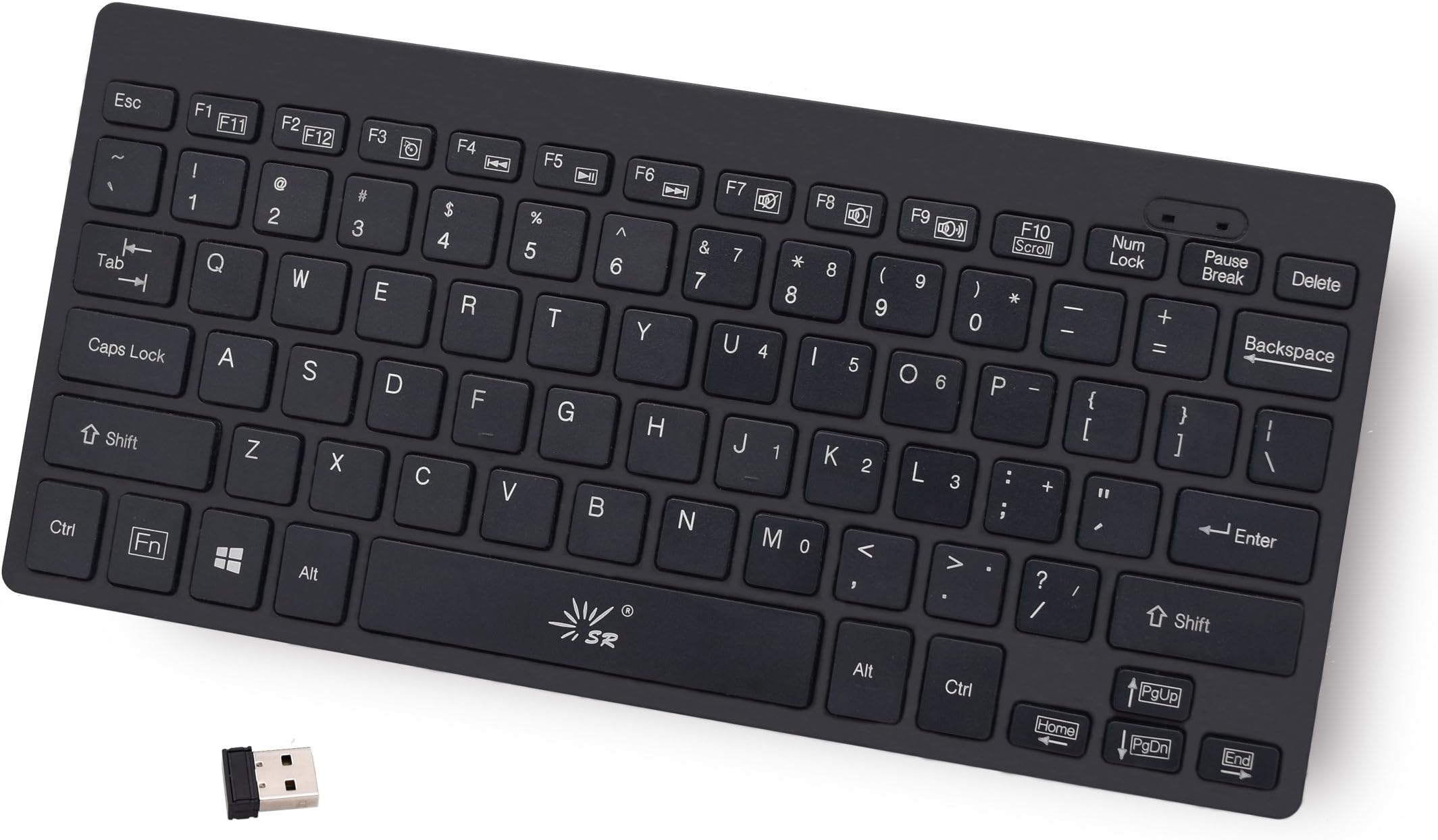 SR Mini Keyboard 2.4G Wireless Thin Light 78 Keys USB Multimedia Small for Pc Computer Laptop (Black)