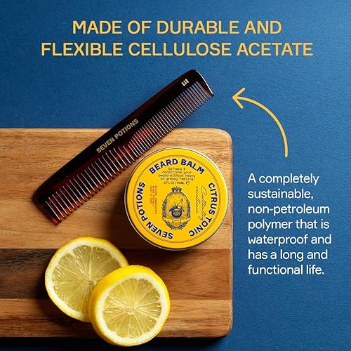 Miniatura 10 de Peine para el cabello para hombres de 7.1 pulgadas, dientes finos y gruesos para cabello, barba y bigote hecho a mano y corte de sierra (peine para