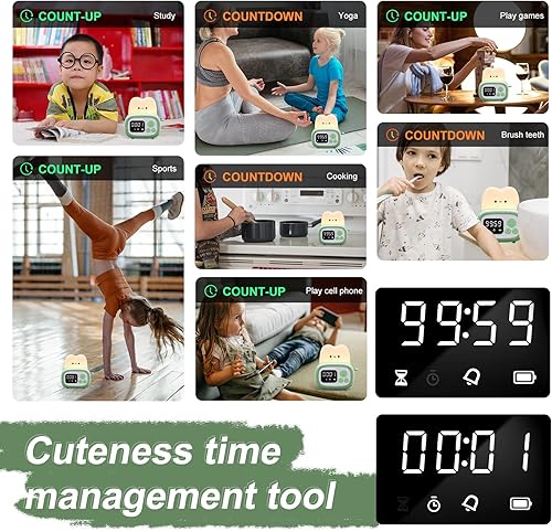 Miniatura 3 de QANYI Reloj con temporizador pequeño, lámpara tostadora, bonita luz nocturna con herramienta de gestión de tiempo y reloj de mesa, alarma,