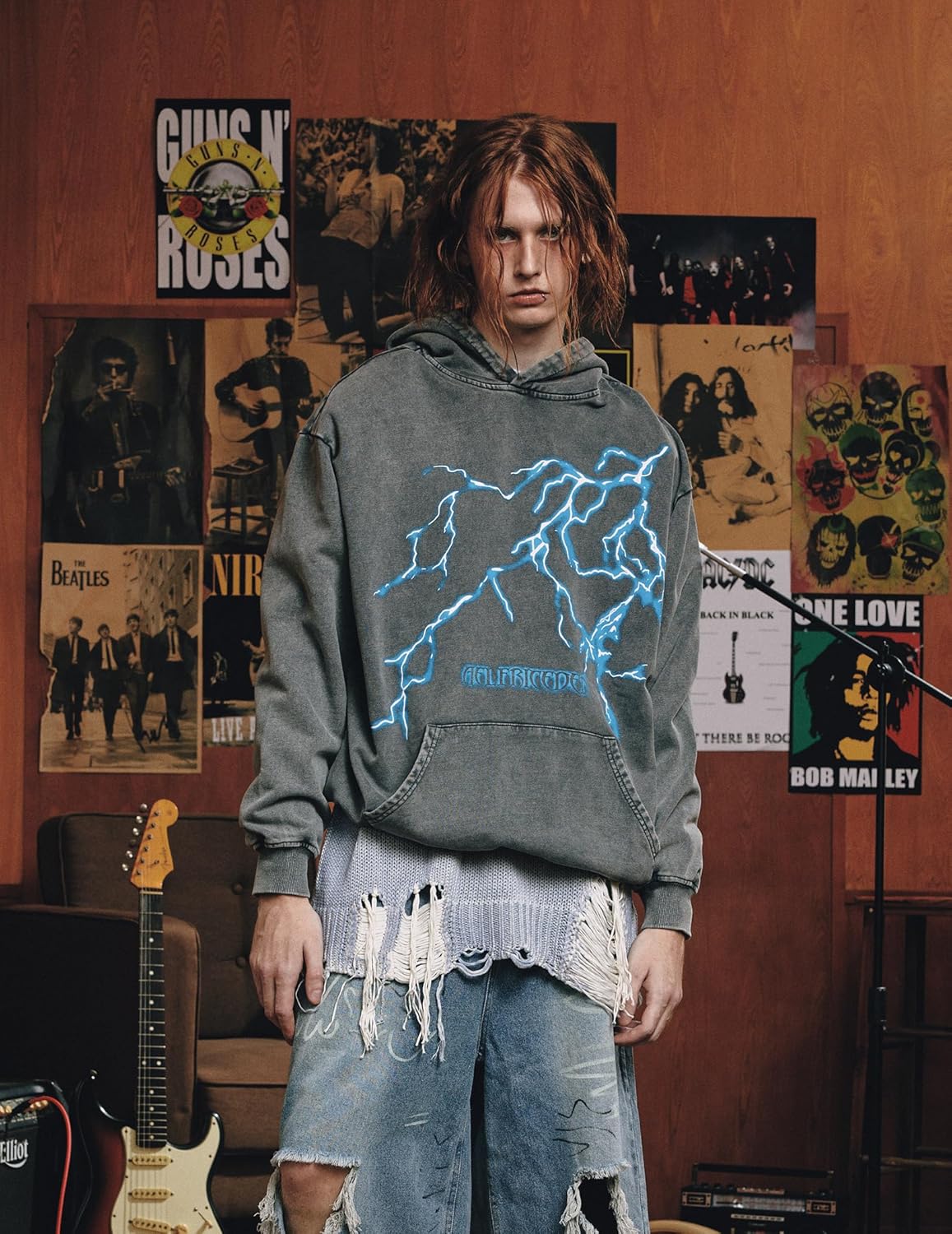 Aelfric Eden Mens Lightning Graphic Hoodies Print Oversized Unisex Streetwear Vintage Hoodie Y2k Sweatshirt Pocket Pullover - Image 3