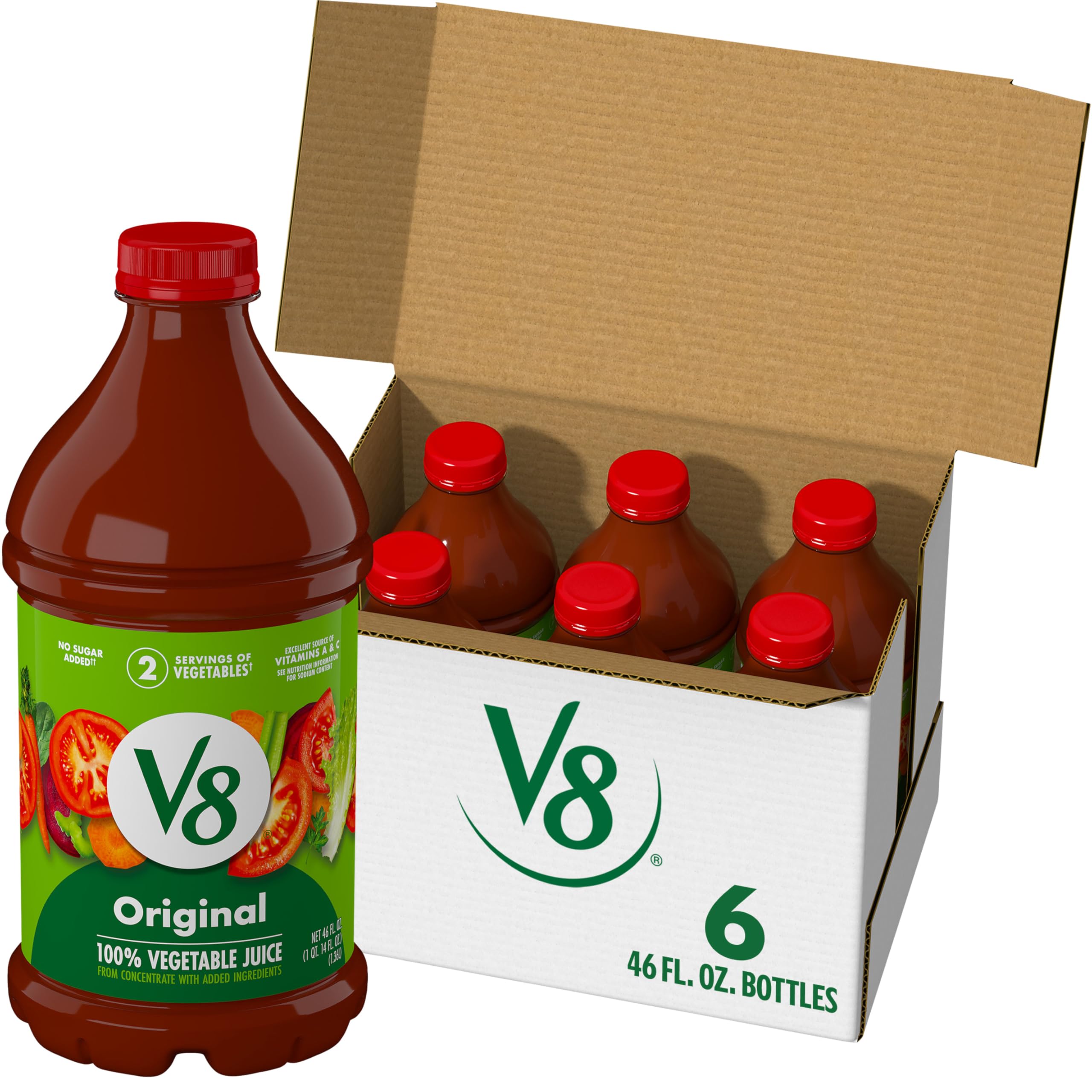 Amazon.com : V8 Original 100% Vegetable Juice, 46 fl oz Bottle (6