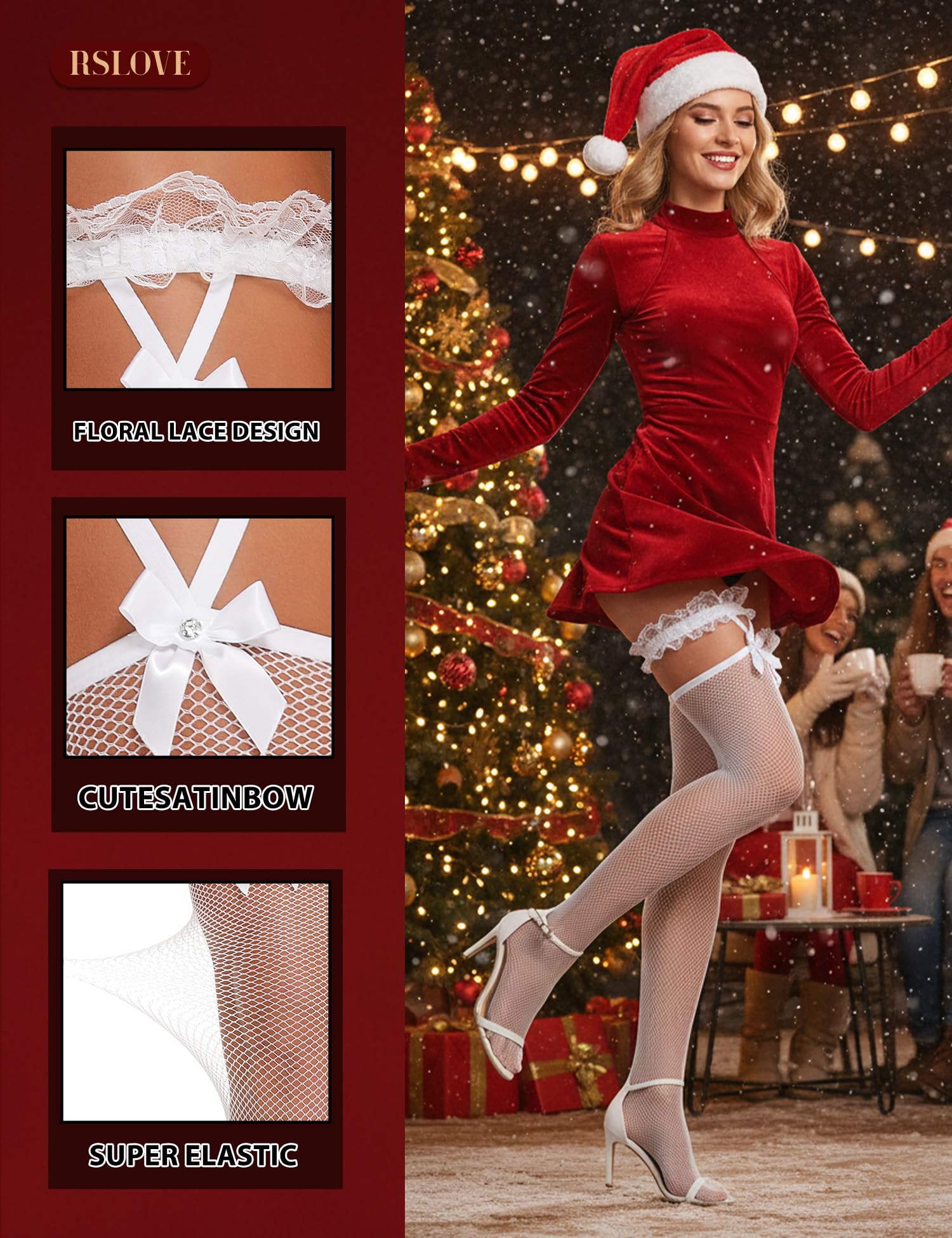 RSLOVE Women Fishnet Stockings Sexy Thigh High Pantyhose Women Tight Hosiery: One Size White