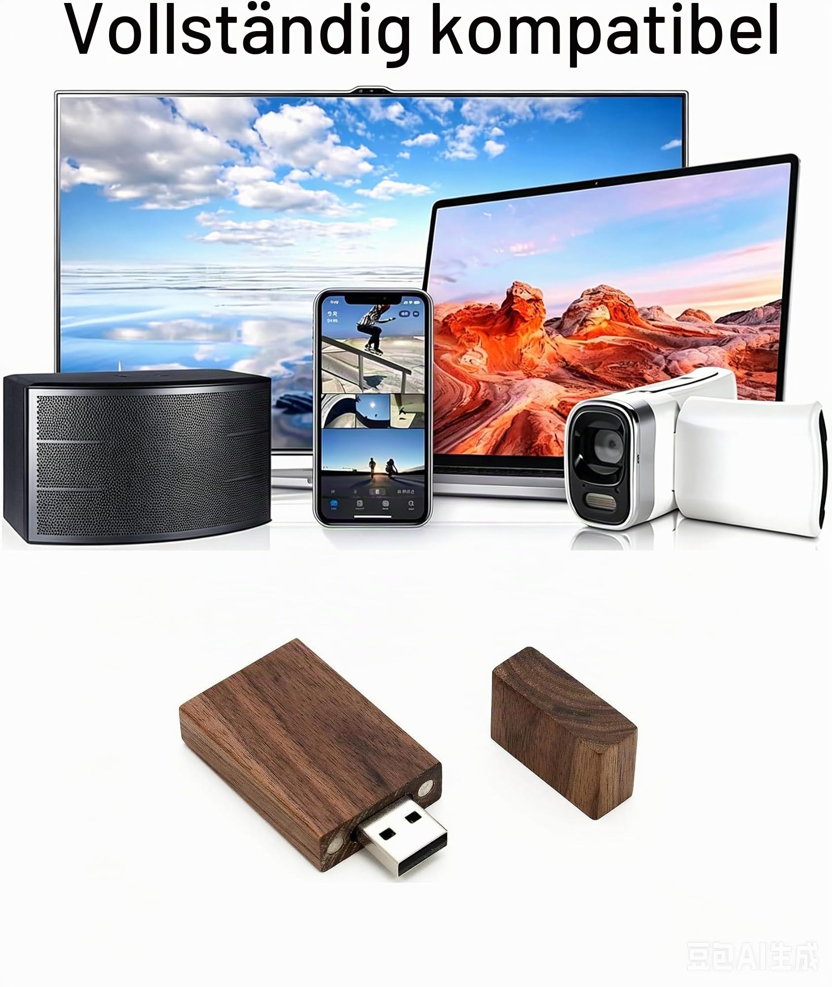 USB-Speicherstick aus Walnussholz, rechteckige Form, USB 2.0/3.0, 5er-Pack Wood USB Disk 3.0/16GB