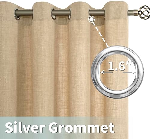 Miniatura 10 de LAMIT Juego de 2 paneles de cortinas de lino natural de 95 pulgadas de largo, con ojales, de lino grueso, con ojales, filtrado de luz, cortinas de