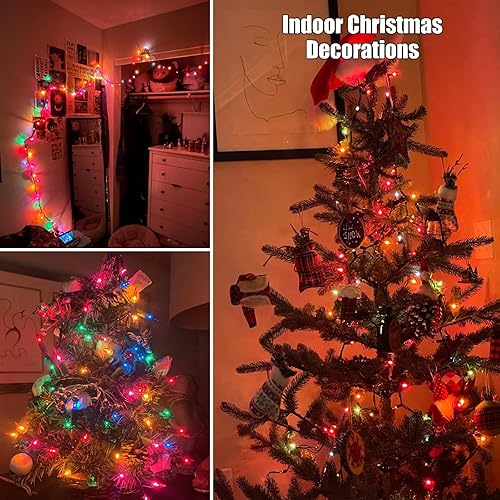 Vista 5 de HISHINY Luces de Navidad, 100 unidades, luces de cadena multicolor para árbol de Navidad con cable verde para decoración de Navidad al aire libre e