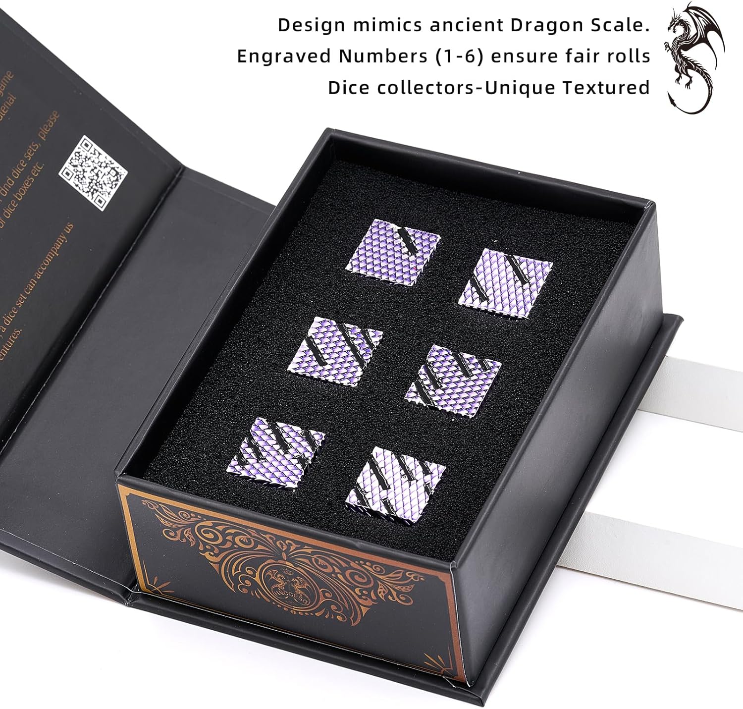 Dragon Scale Metal D6 Dice Set,Zinc Alloy 6 Sided Dice for RPG Tabletop Games,Gift Box Included (Purple Mystic)