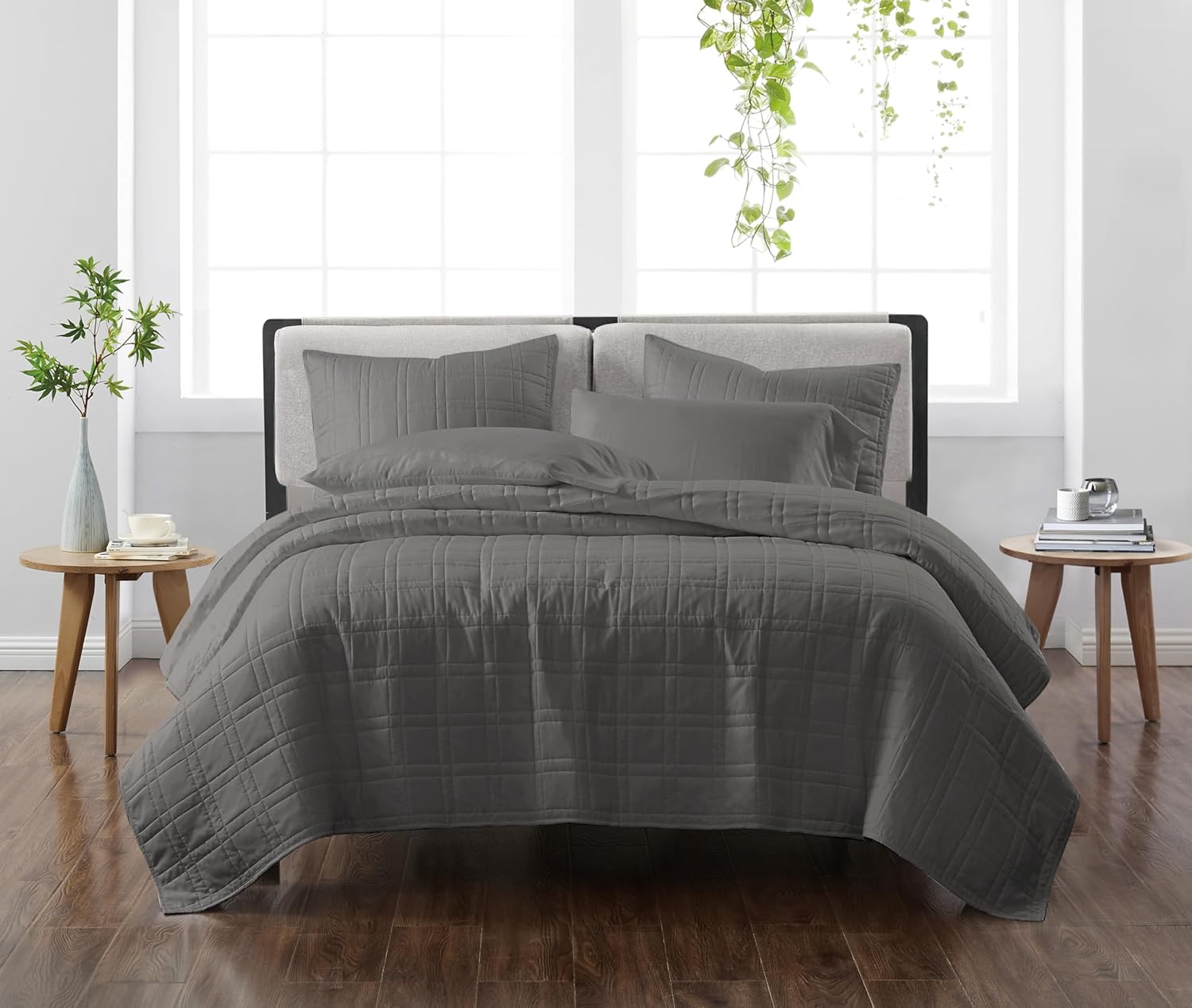 CANNON Heritage Solid Quilt Set Grey Polyester 3-Piece King Quilt Set, Solid Color Themed, for Men and Women, Oeko-TEX Certified Confidence