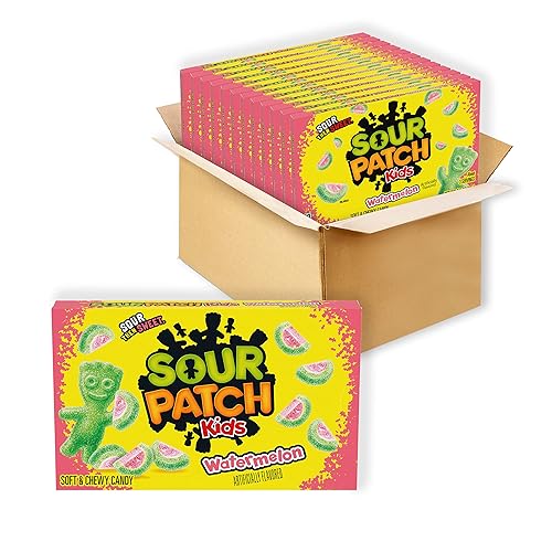 SOUR PATCH KIDS Caramelos suaves y masticables de sandía, dulces de San Valentín, cajas de 12 - 3.5 onzas