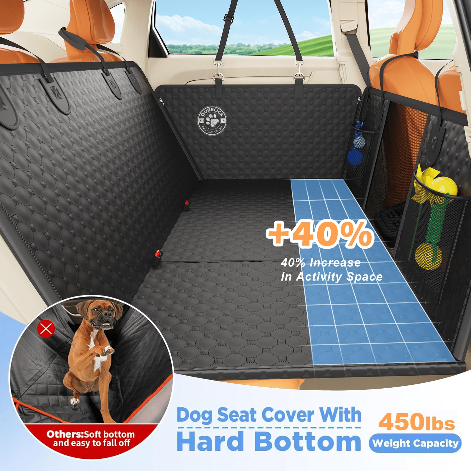 QUIBBLICK Back Seat Extender for Dogs, PU Leather Hard Bottom Truck Dog Seat Cover for Back Seat, Waterproof Pet Hammock Bed for Car with Side Flap, High Barrier Truck Pet Back Seat Covers - image 3