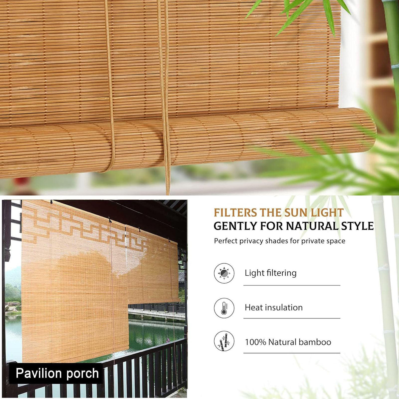 Store Enrouleur Bambou, sur Mesure Store Venitien Store, Tissés À La Main Store en Bambou Exterieur, Intimité Écran, Store à Rouleau en Naturel,Store Fenetre Occultant