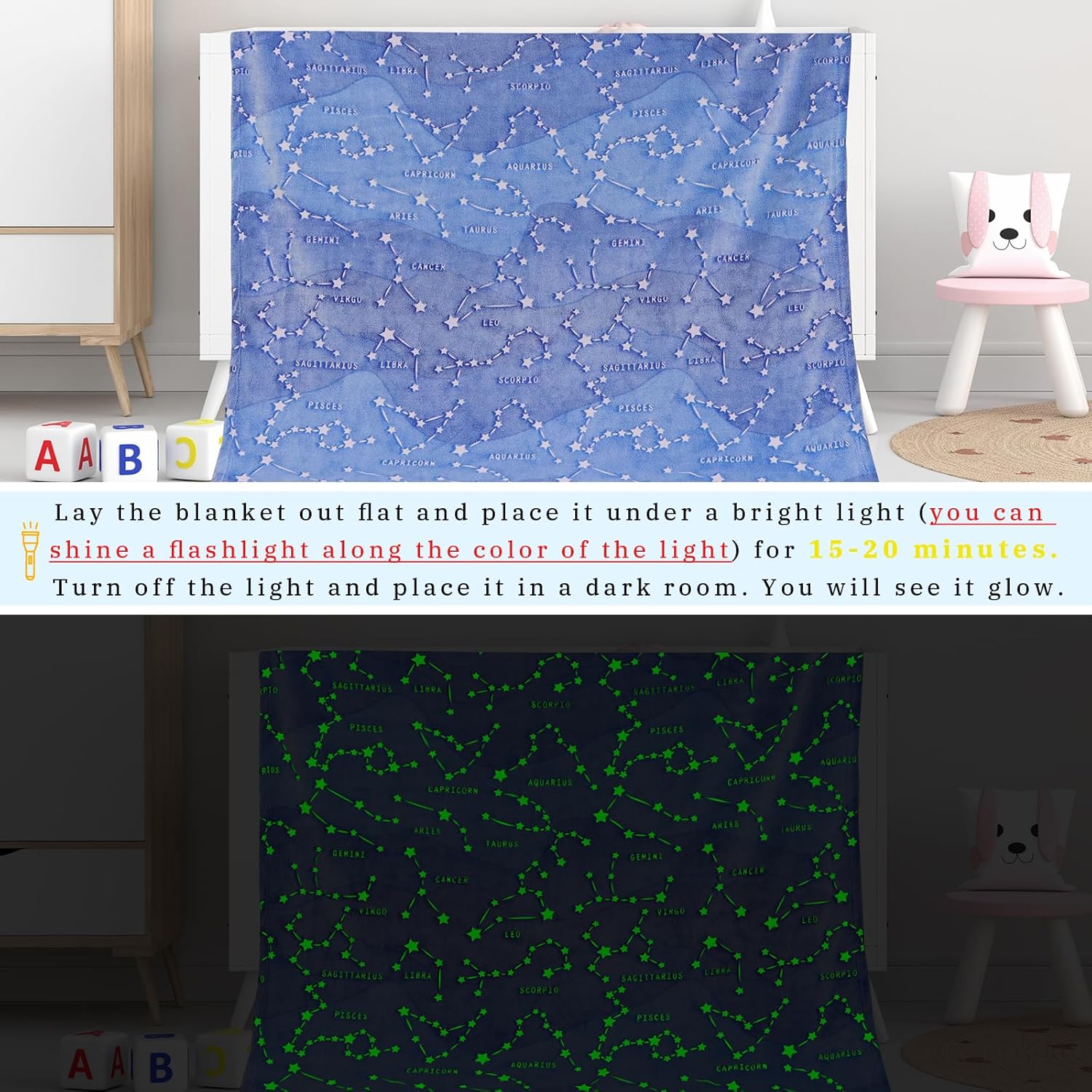 Glow in The Dark Constellation Blanket, Galaxy Space Stars Throw Blanket for Kids Adults, Soft Fleece Astronomy Decor for Bedroom, Birthday Gifts for Boys Girls Women Men Teens, 50" x 60" - Image 5